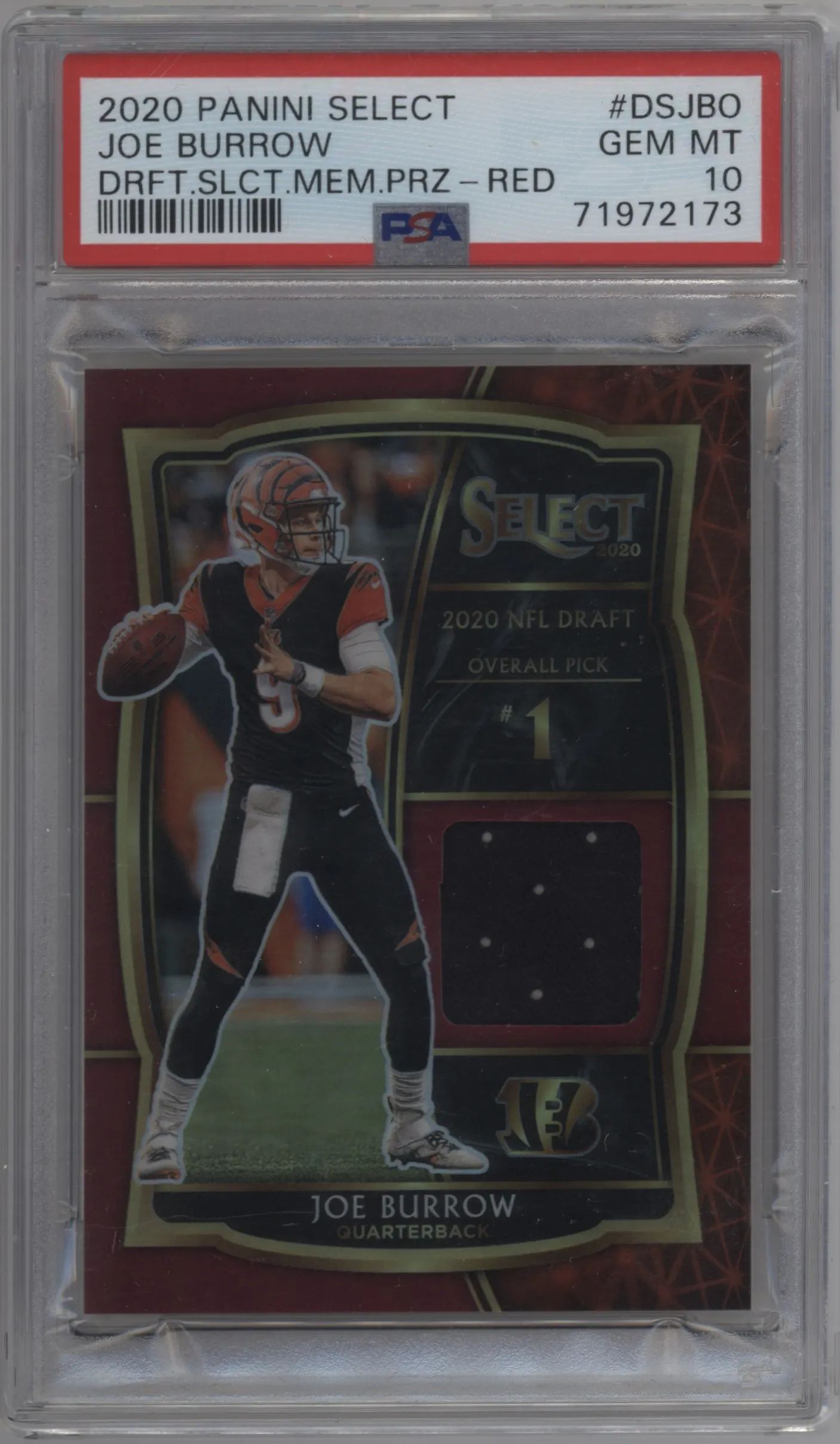 2020 Panini Select Draft Sel.Mem. Joe Burrow Red Prizm #DS-JBO PSA 10