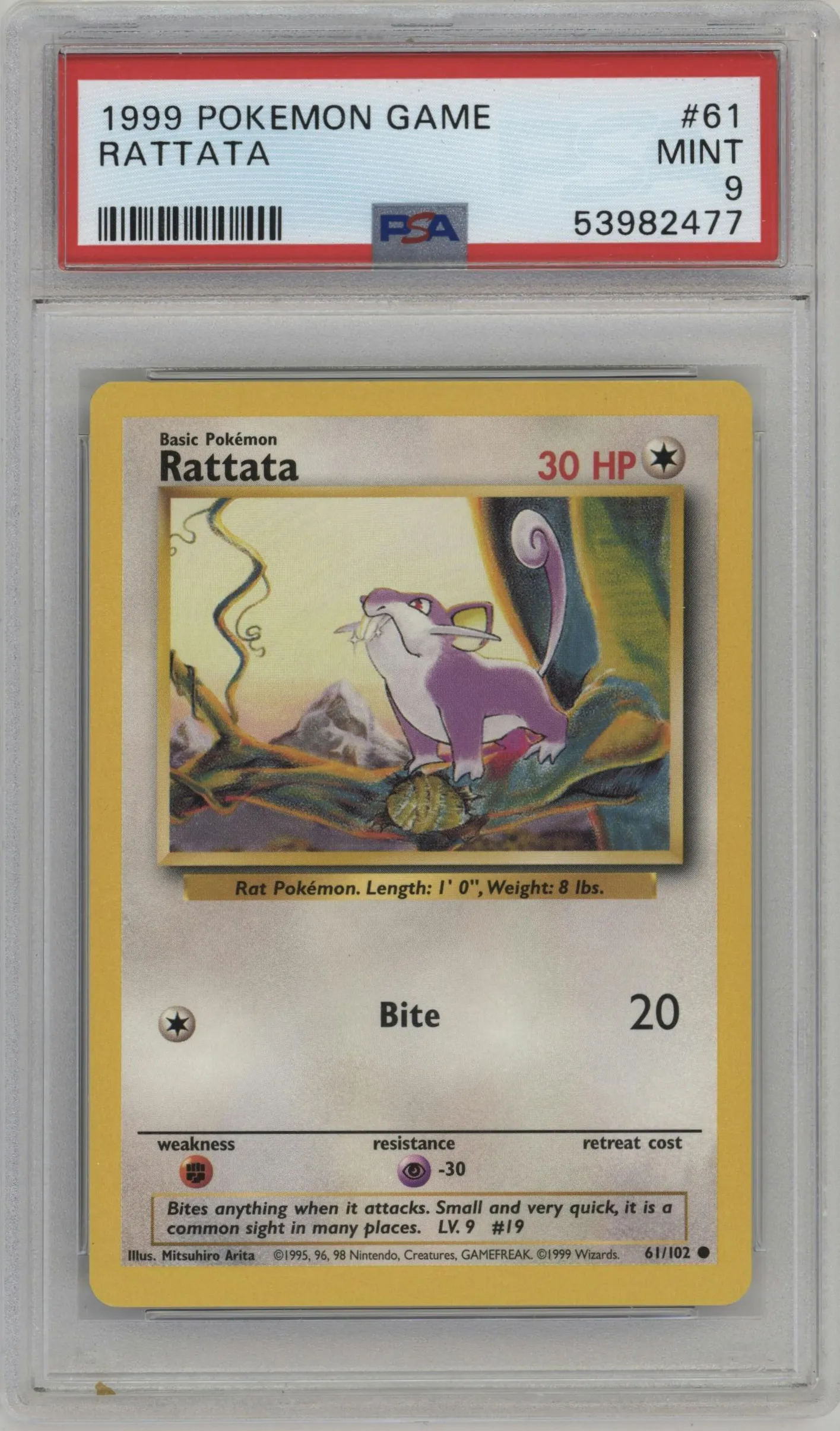 1999 Pokemon Base Set Rattata #61 PSA 9