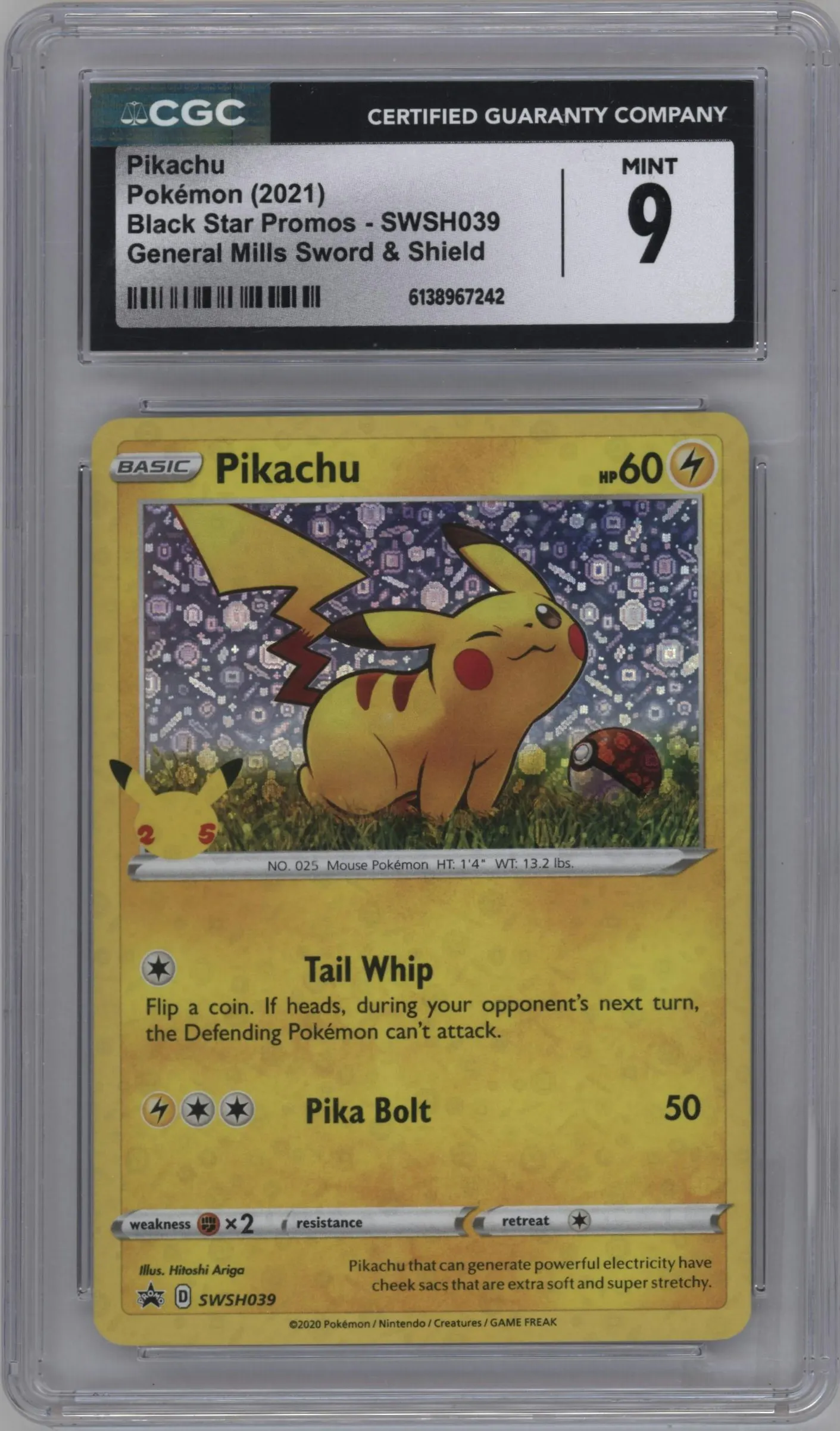 2021 Pokemon SWSH Pikachu General Mills #SWSH039 CGC 9