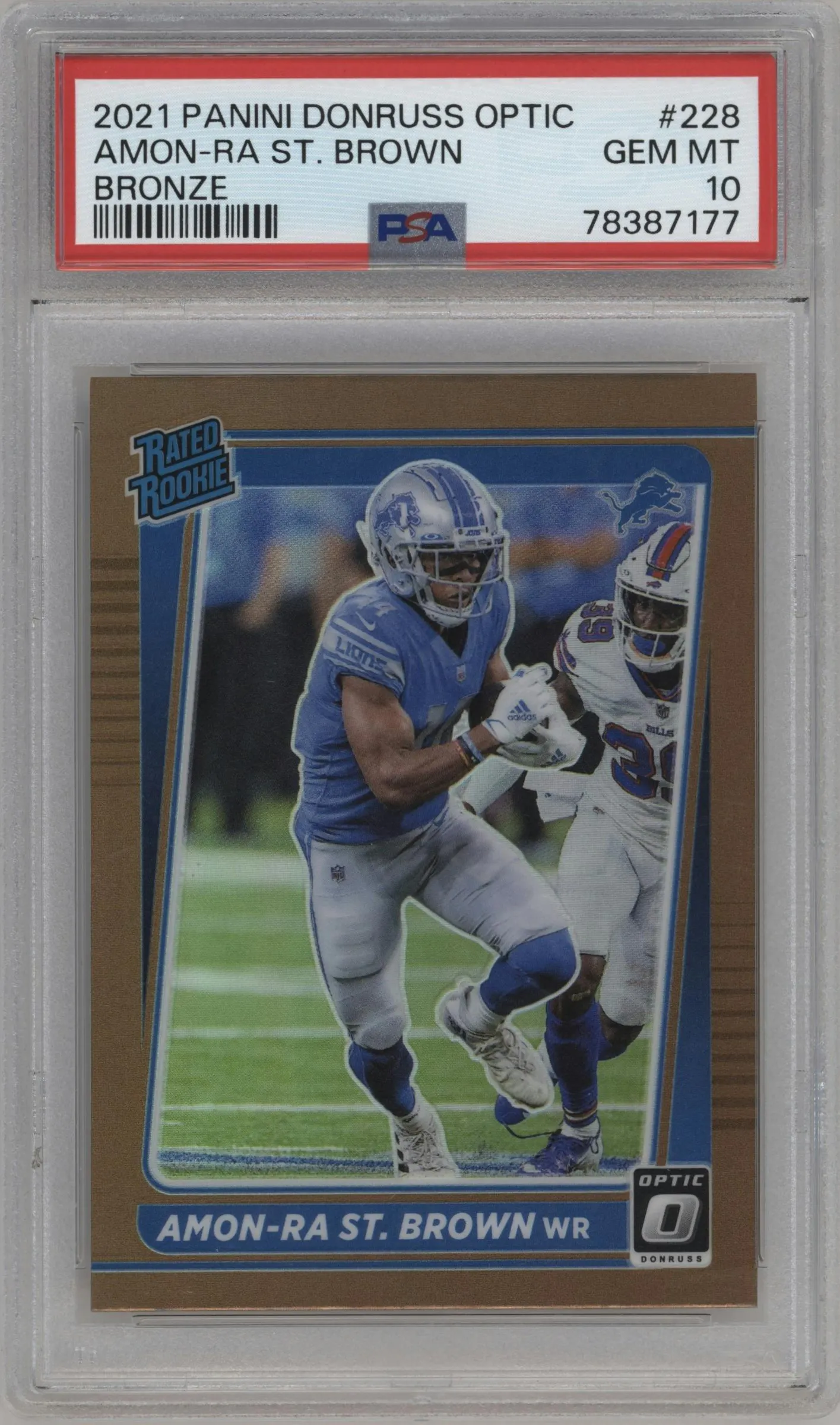 2021 Panini Donruss Optic Rated Rookie Amon-Ra St. Brown Bronze #228 PSA 10