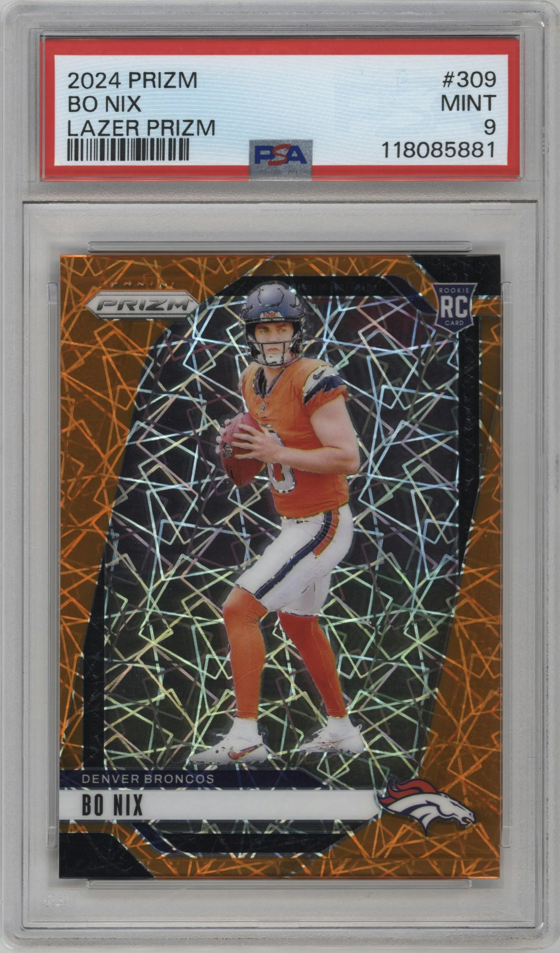 2024 Panini Prizm Bo Nix Lazer Prizm #309 PSA 9
