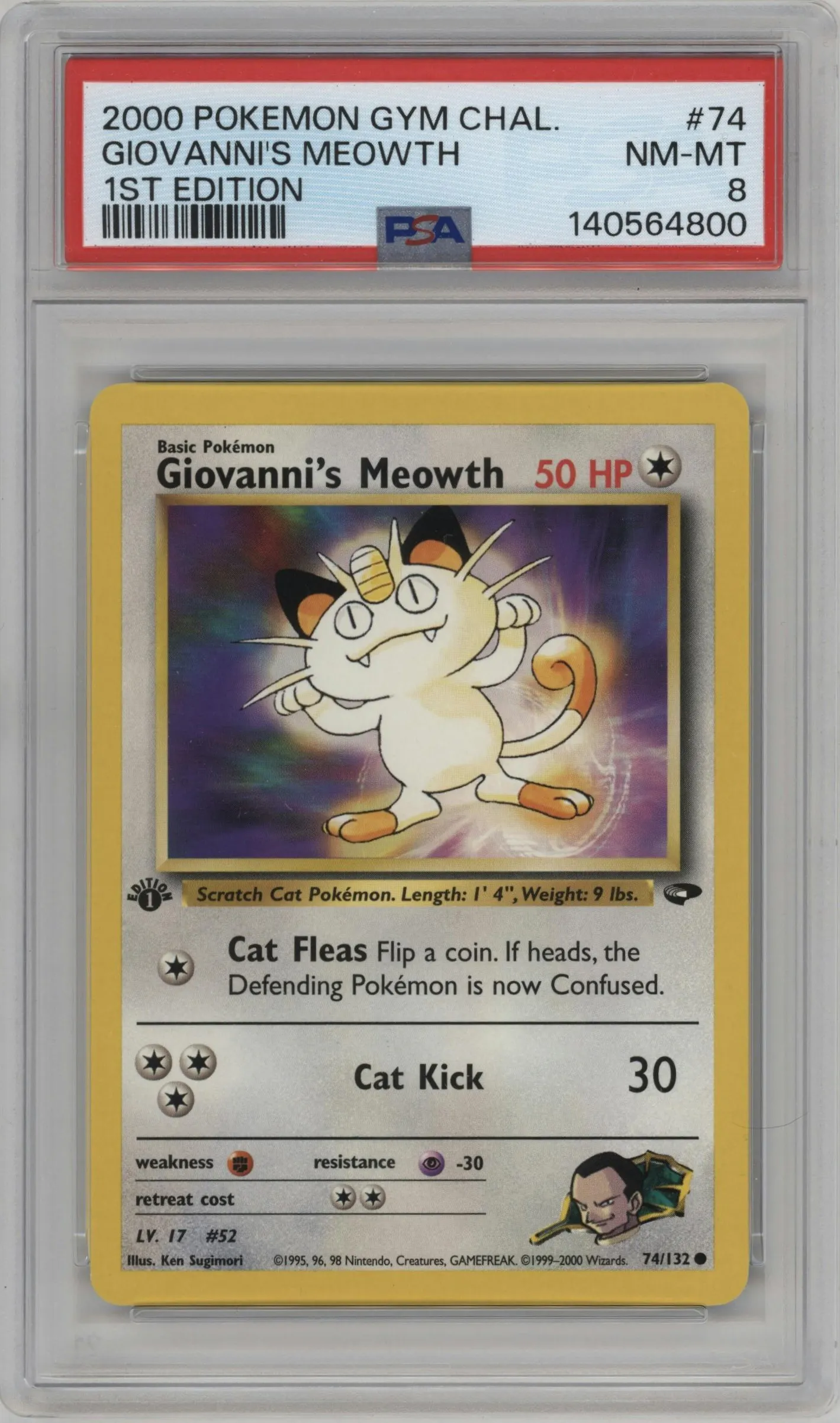 2000 Pokemon GH Gym Challenge Giovanni's Meowth #74 PSA 8