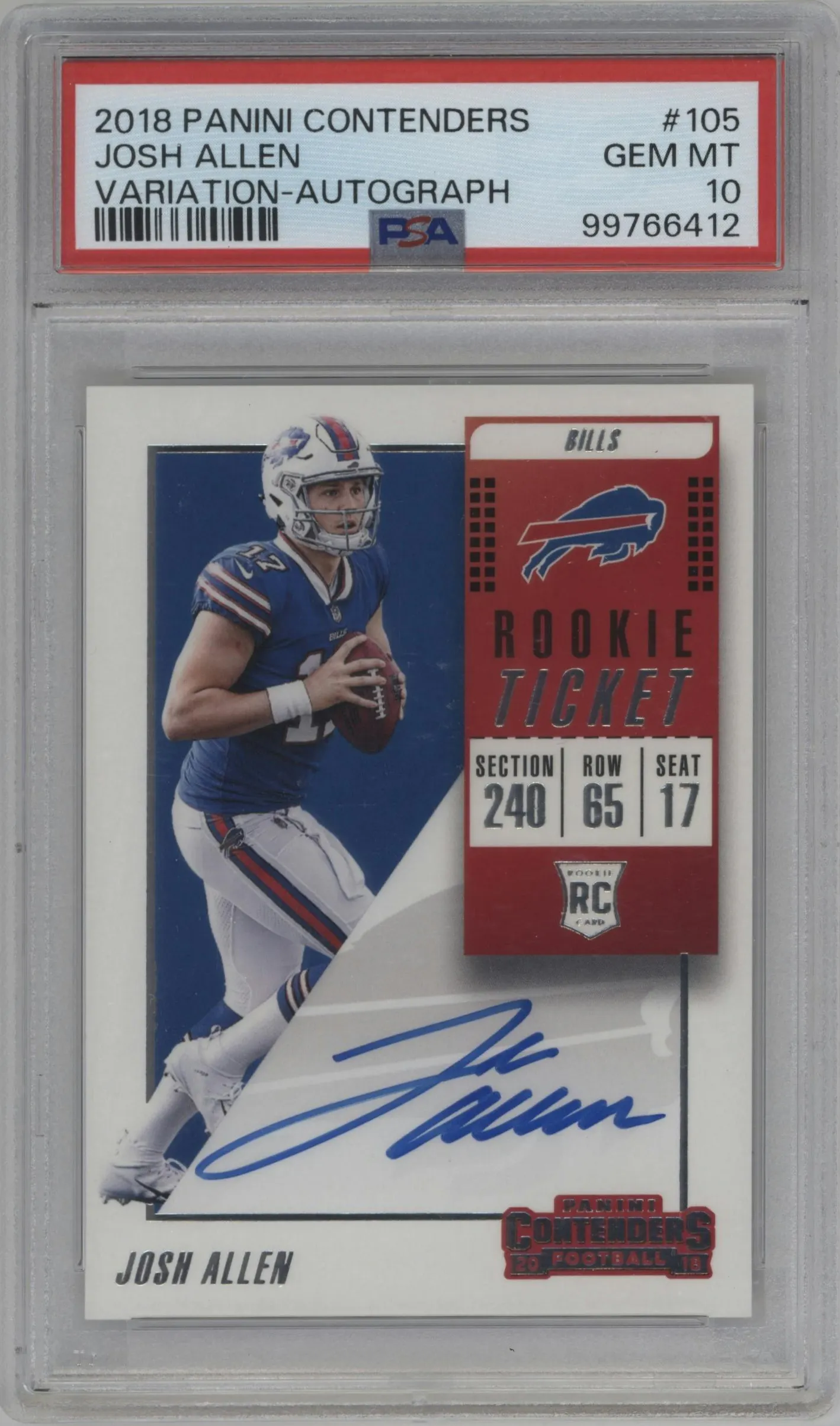 2018 Panini Contenders Rke.Tkt.RPS Var. Auto Josh Allen #105 PSA 10