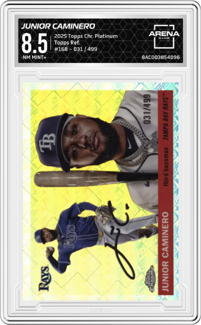 2025 Topps Chrome Platinum Junior Caminero Topps Refractors #168 ARENA CLUB 8.5