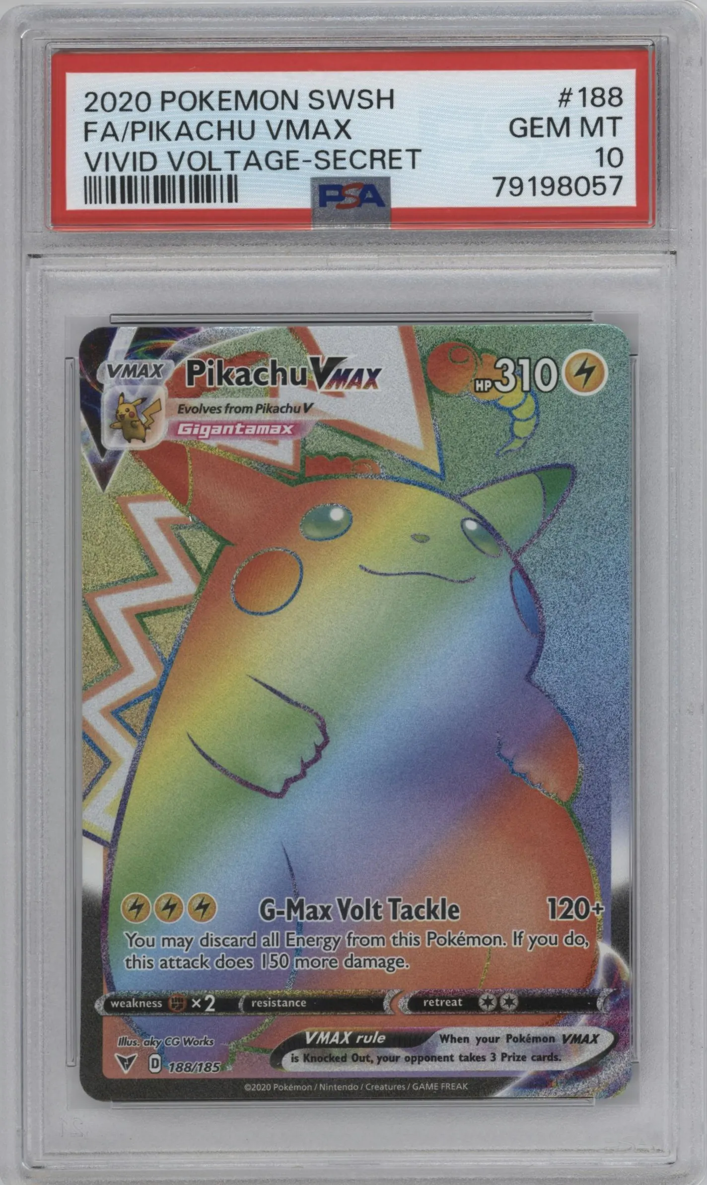 2020 Pokemon SWSH Vivid Voltage Pikachu VMAX #188 PSA 10
