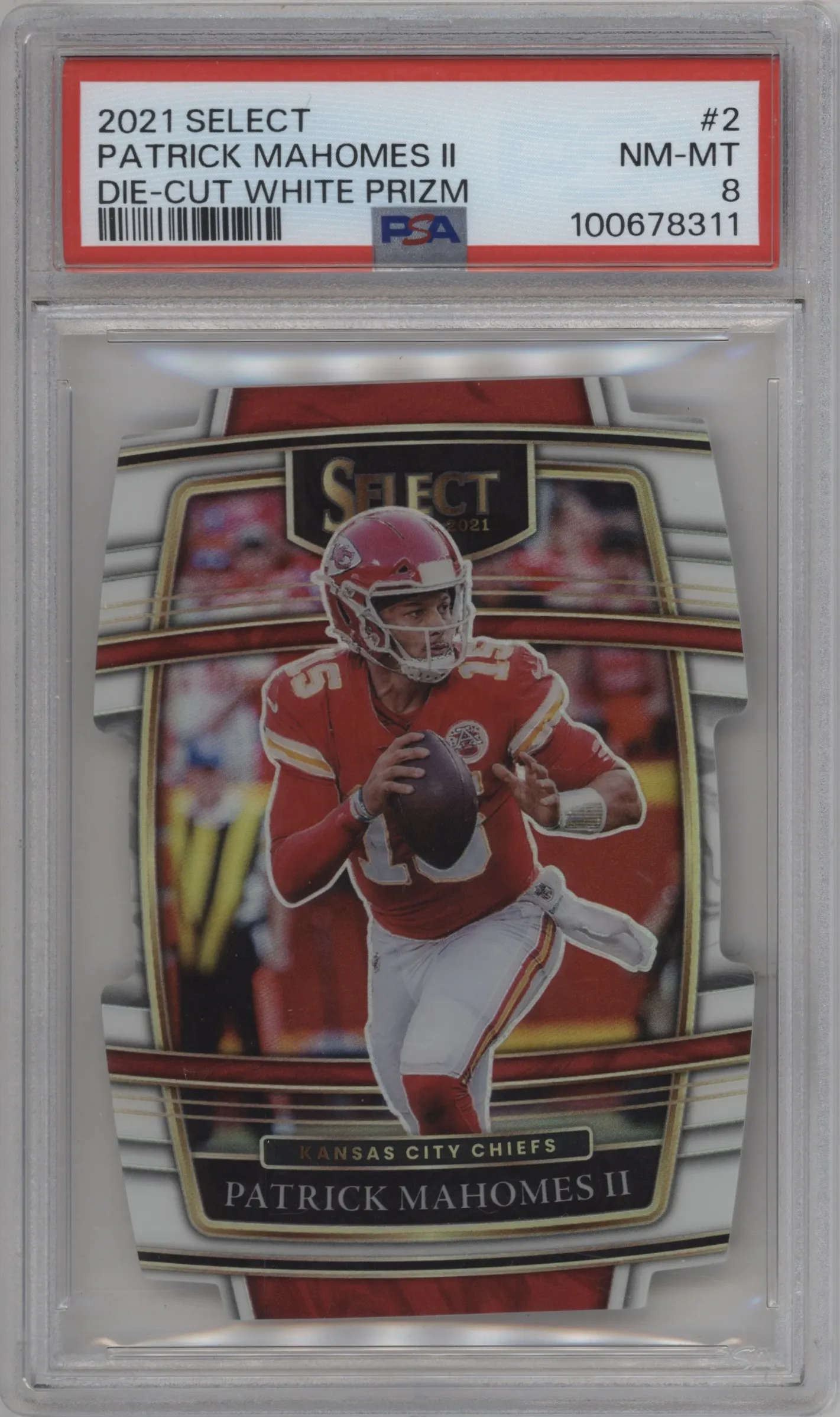 2021 Panini Select Patrick Mahomes II Die-Cut White Prizm #2 PSA 8