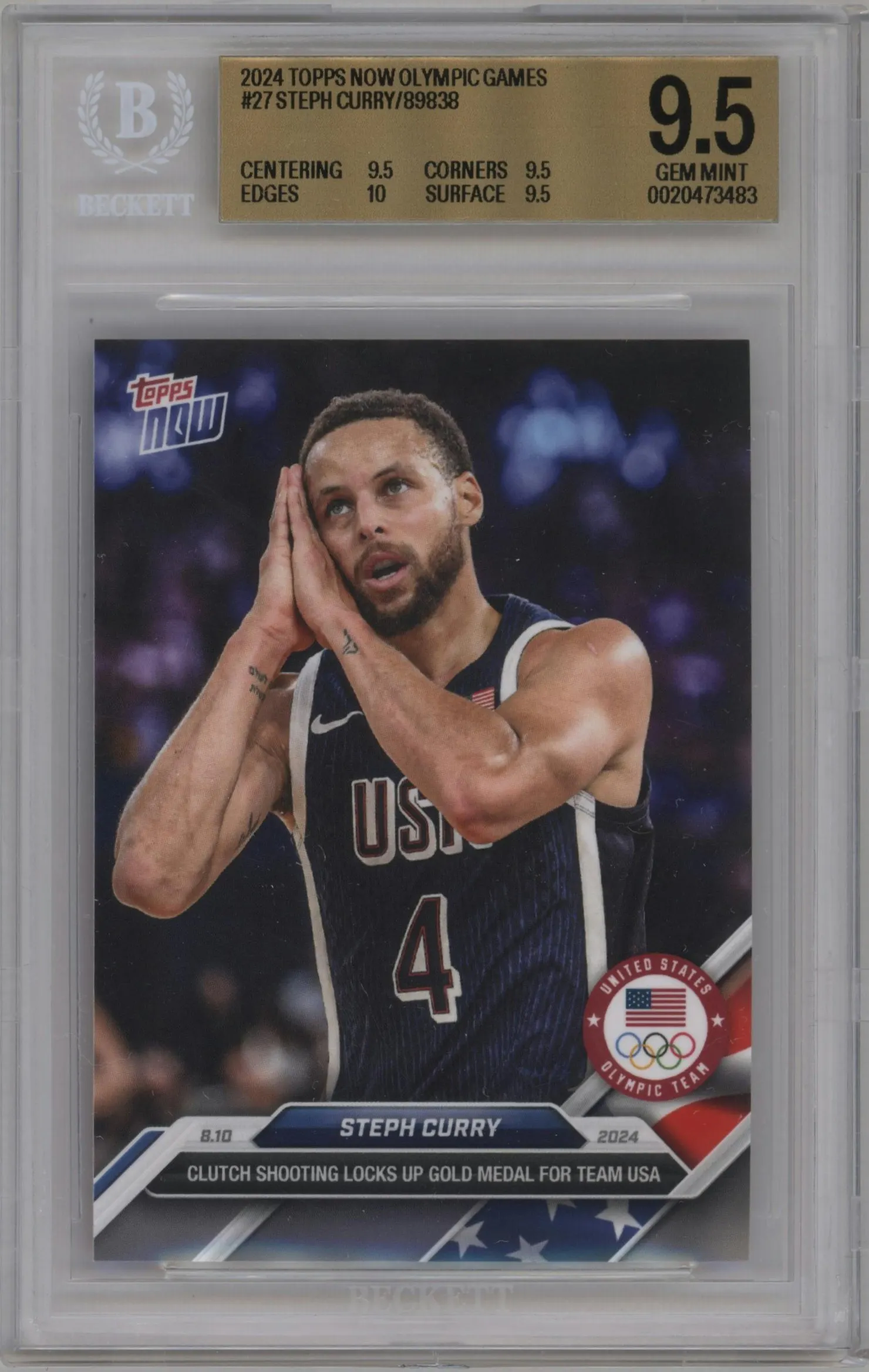 2024 Topps Now Olympics Steph Curry #27 BGS 9.5