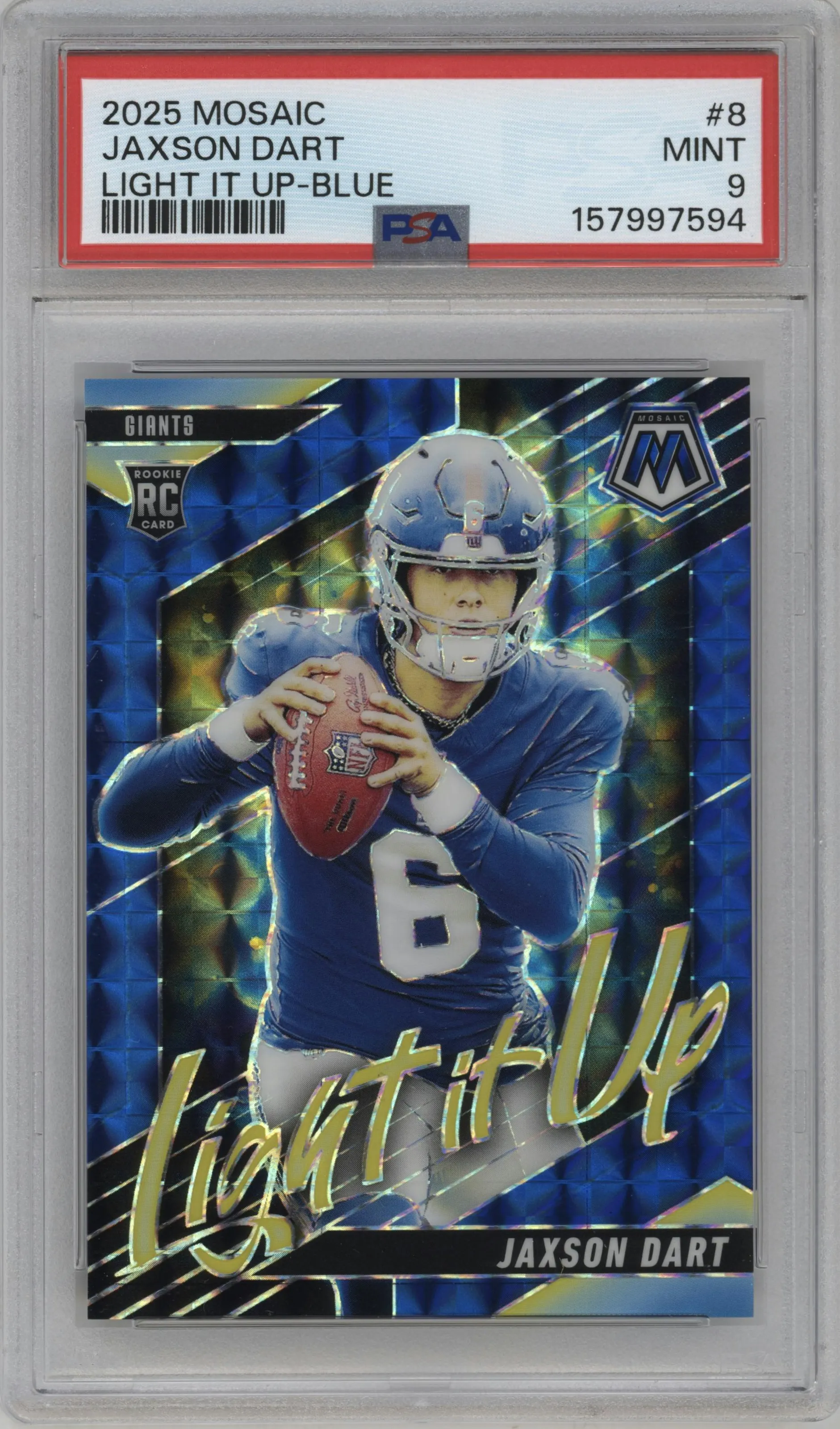2025 Panini Mosaic Light It Up Jaxson Dart Blue Mosaic #8 PSA 9