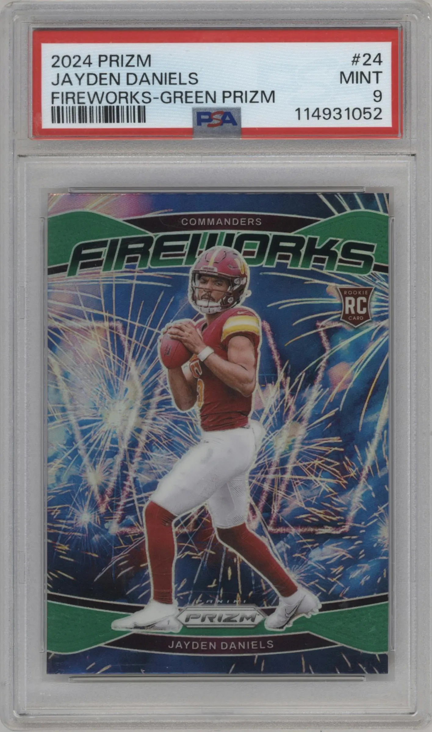 2024 Panini Prizm Fireworks Jayden Daniels Green Prizm #24 PSA 9