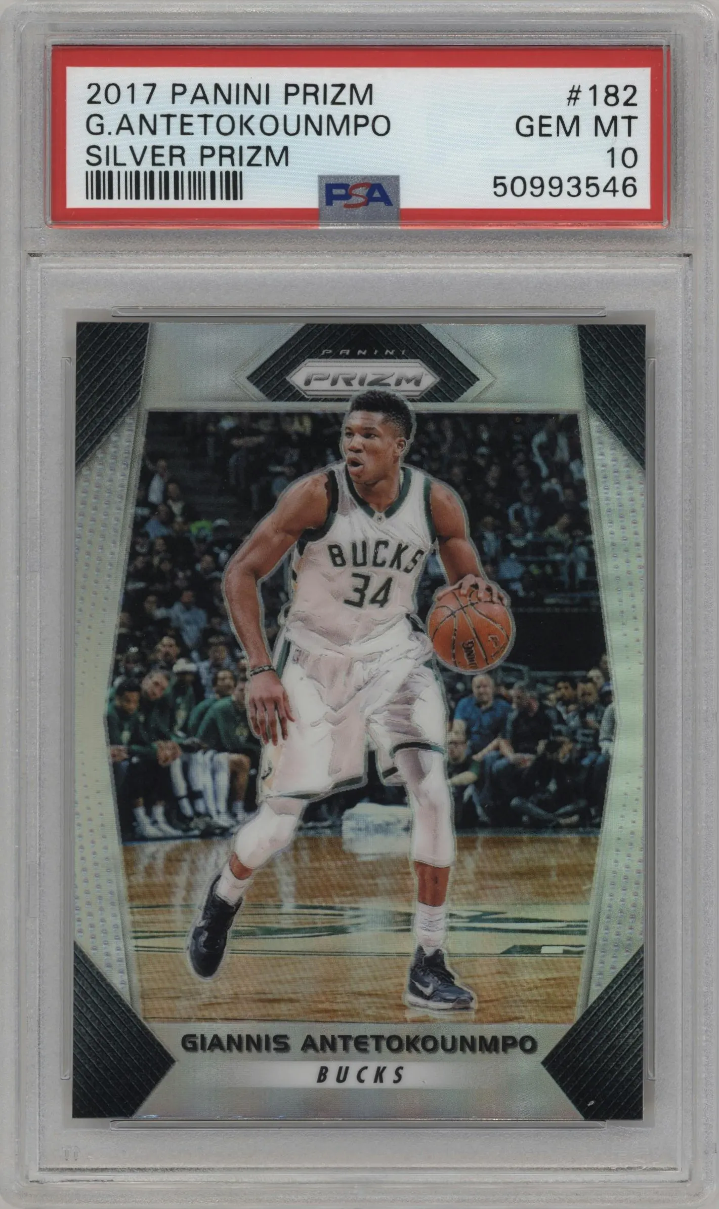 2017 Panini Prizm Giannis Antetokounmpo Silver Prizm #182 PSA 10