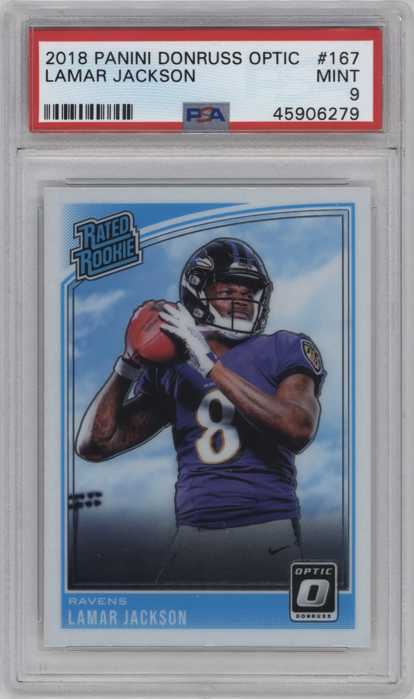 2018 Panini Donruss Optic Rated Rookie Lamar Jackson PSA 9