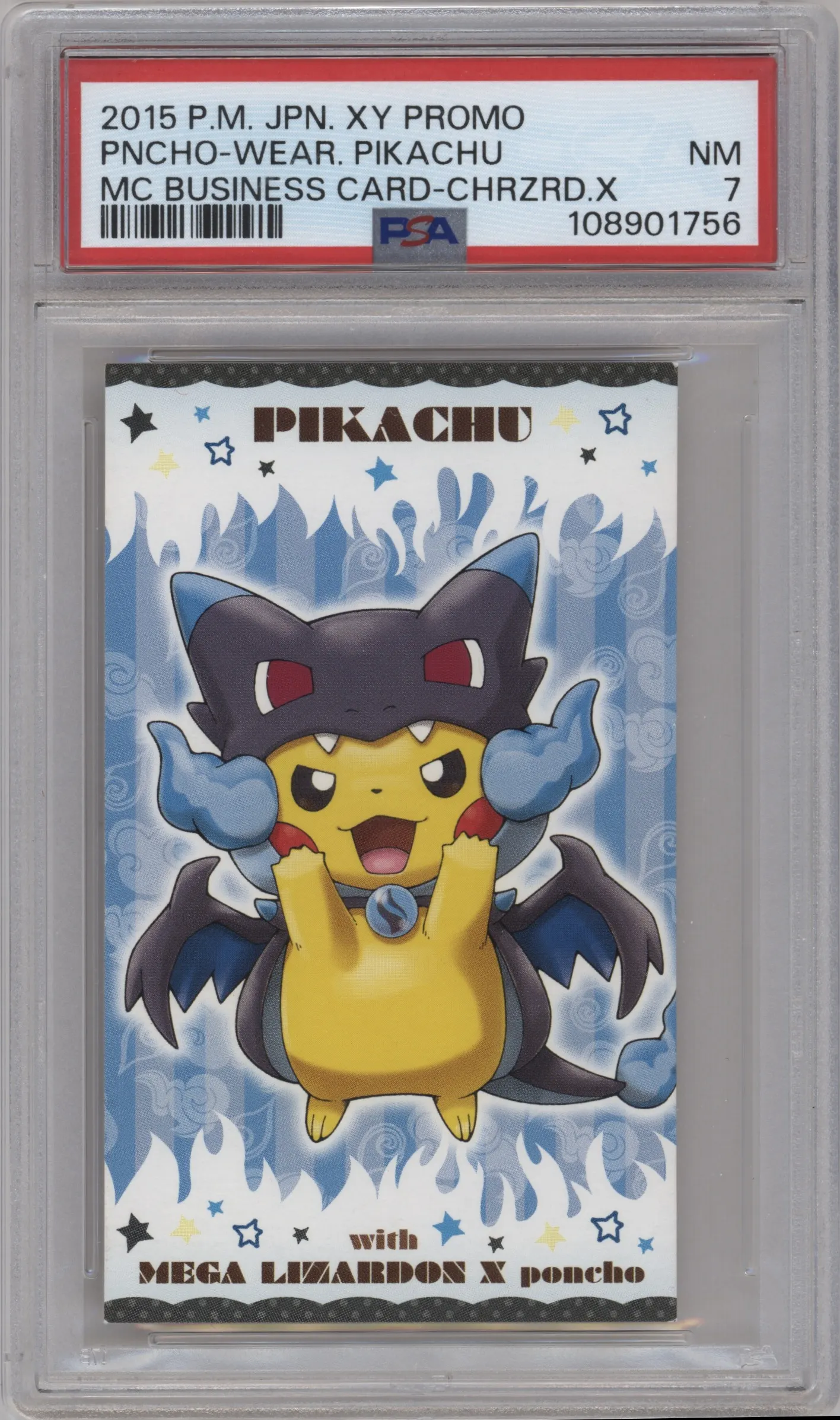 2015 Pokemon XY JPN MC Business Card Poncho-Wearing Pikachu Charizard X #NNO PSA 7