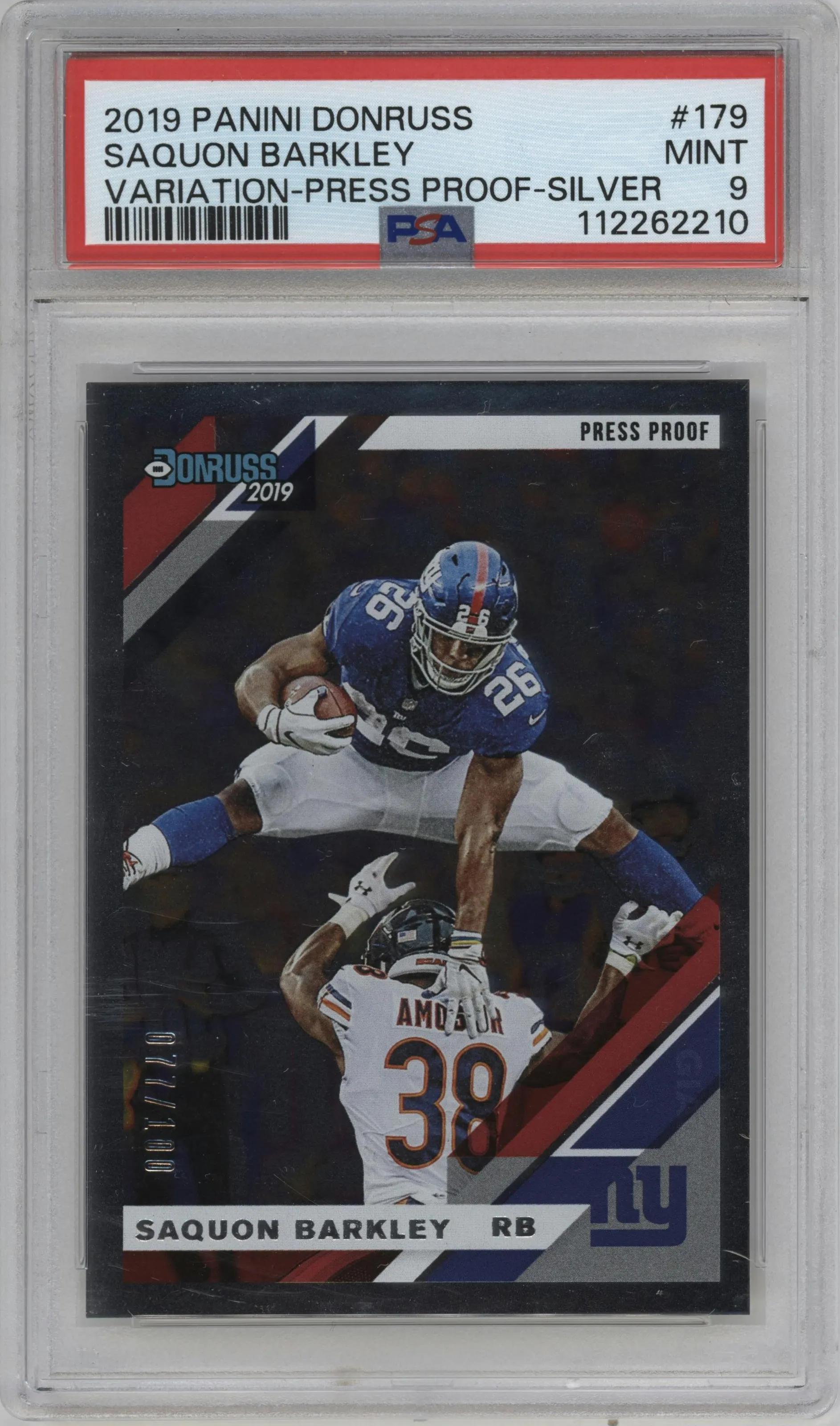 2019 Panini Donruss Photo Variation Saquon Barkley Press Proof Silver #179V PSA 9