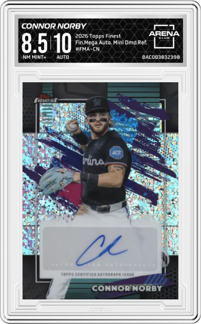 2026 Topps Finest Fin.Mega Auto. Connor Norby Mini-Diamond Refractor #FMA-CN ARENA CLUB 8.5