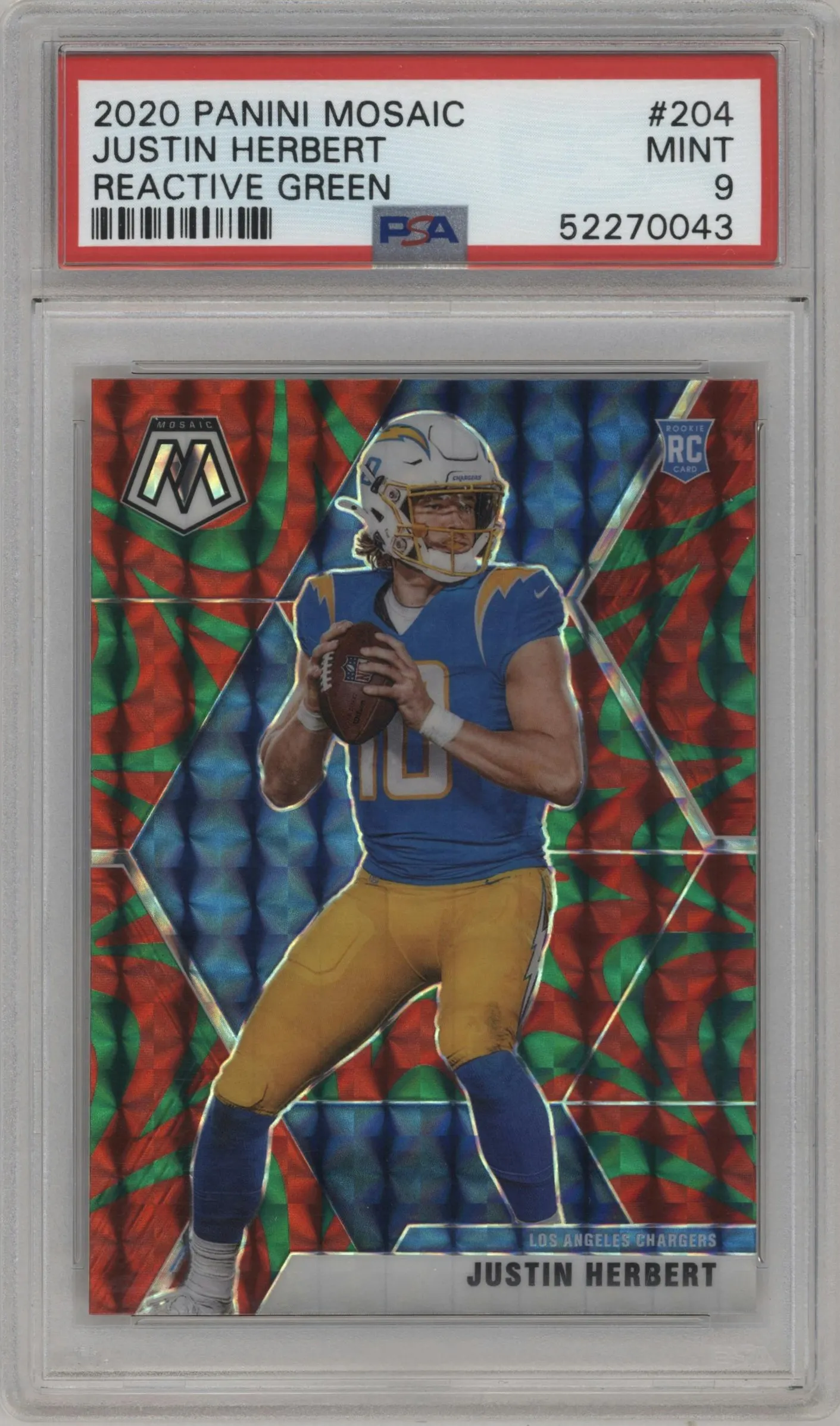 2020 Panini Mosaic Justin Herbert Reactive Green PSA 9