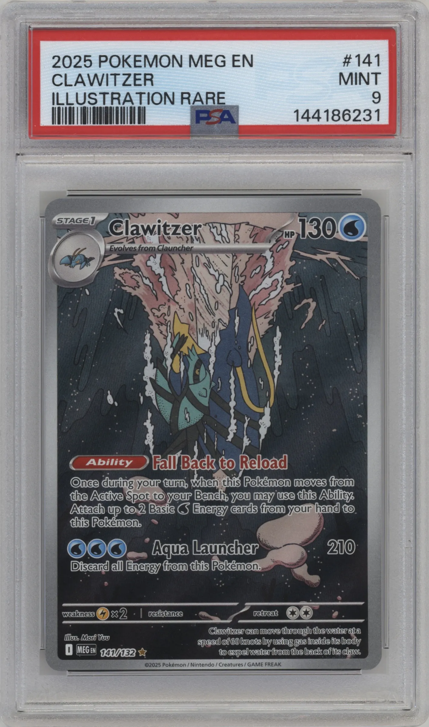 2025 Pokemon Mega Evolution Clawitzer #141 PSA 9