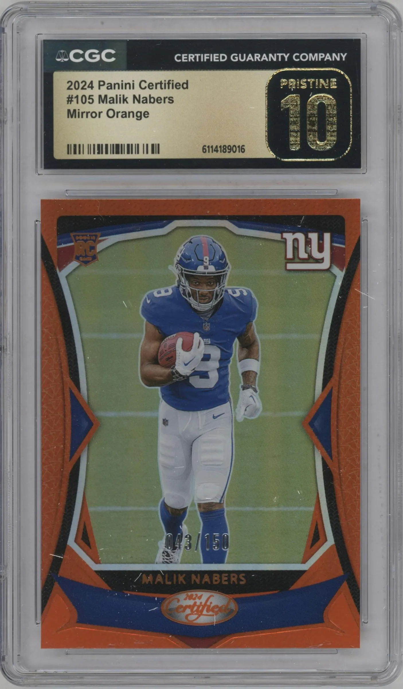 2024 Panini Certified Malik Nabers Orange Mirror #105 CGC 10