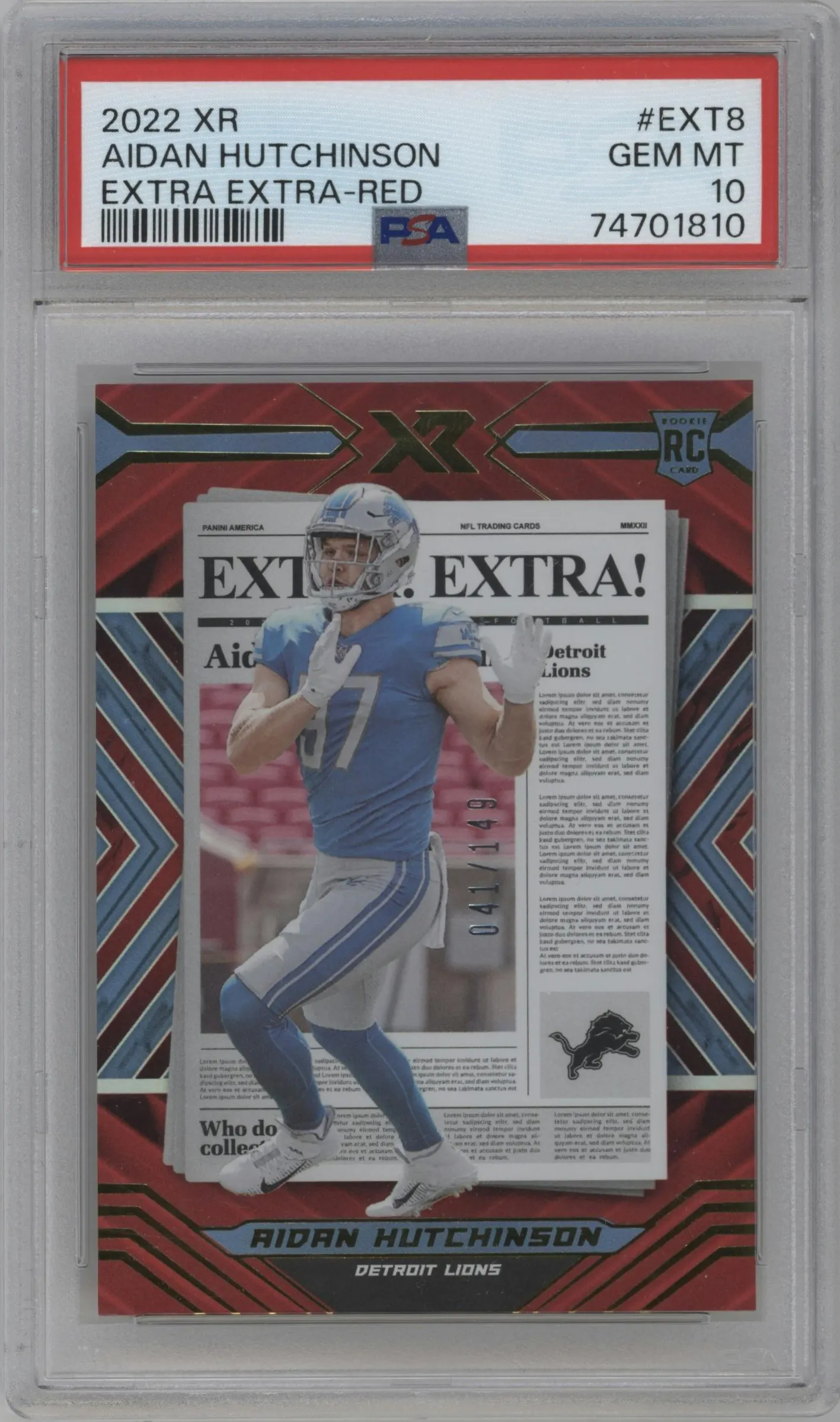 2022 Panini XR Extra Extra Aidan Hutchinson Red #EXT-8 PSA 10