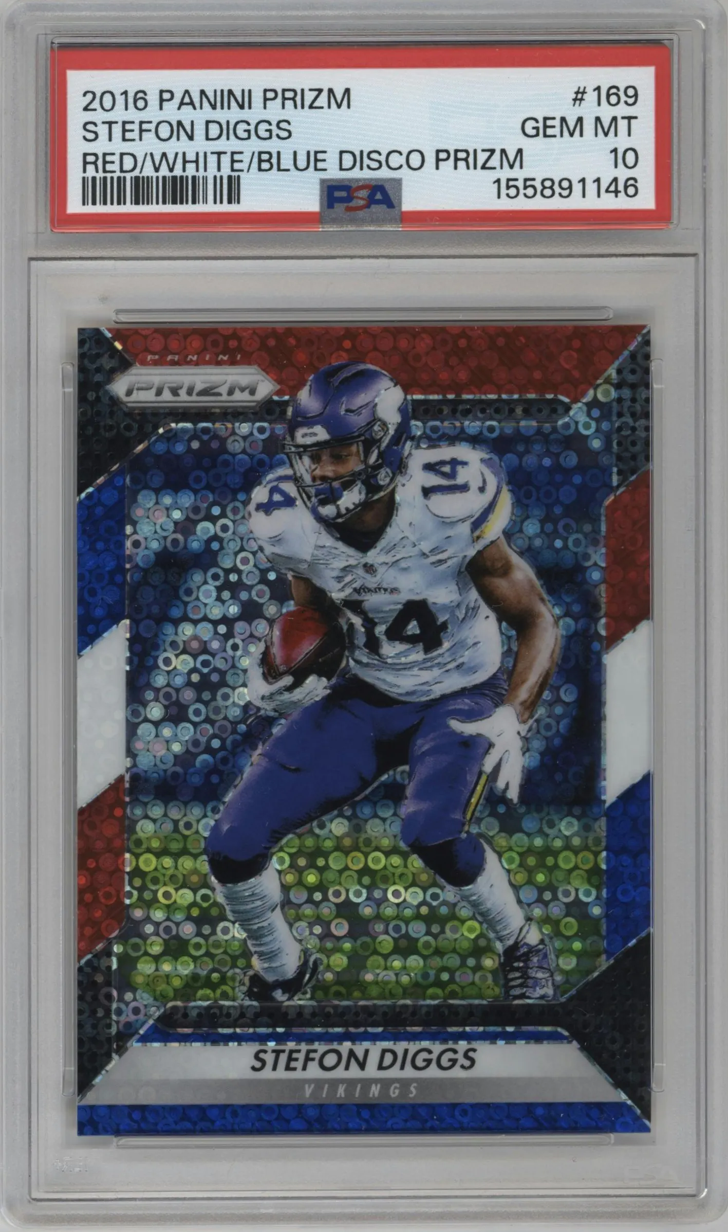 2016 Panini Prizm Stefon Diggs Red/White/Blue Disco Prizm #169 PSA 10
