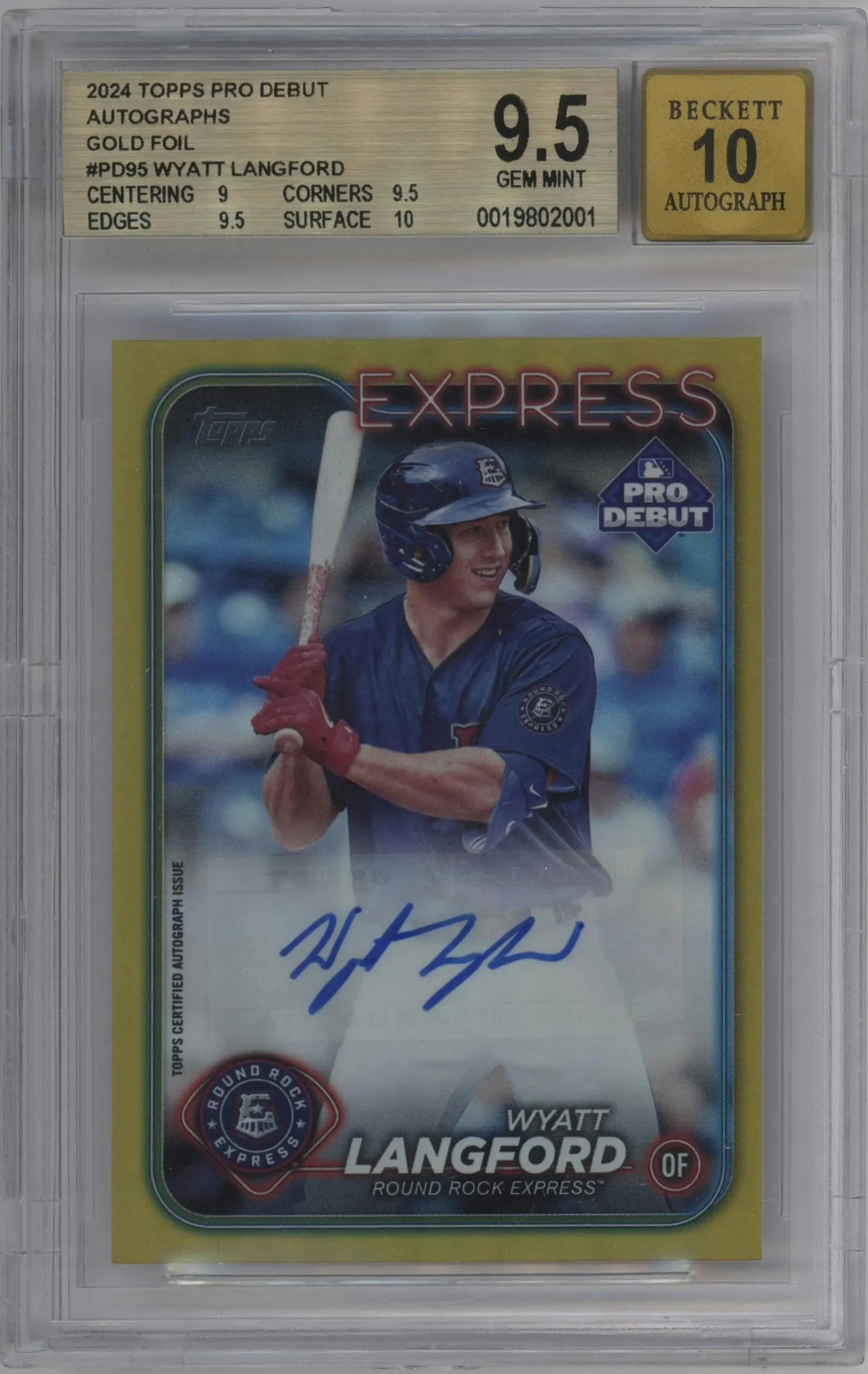 2024 Topps Pro Debut Auto Wyatt Langford Gold #PD-95 BGS 9.5