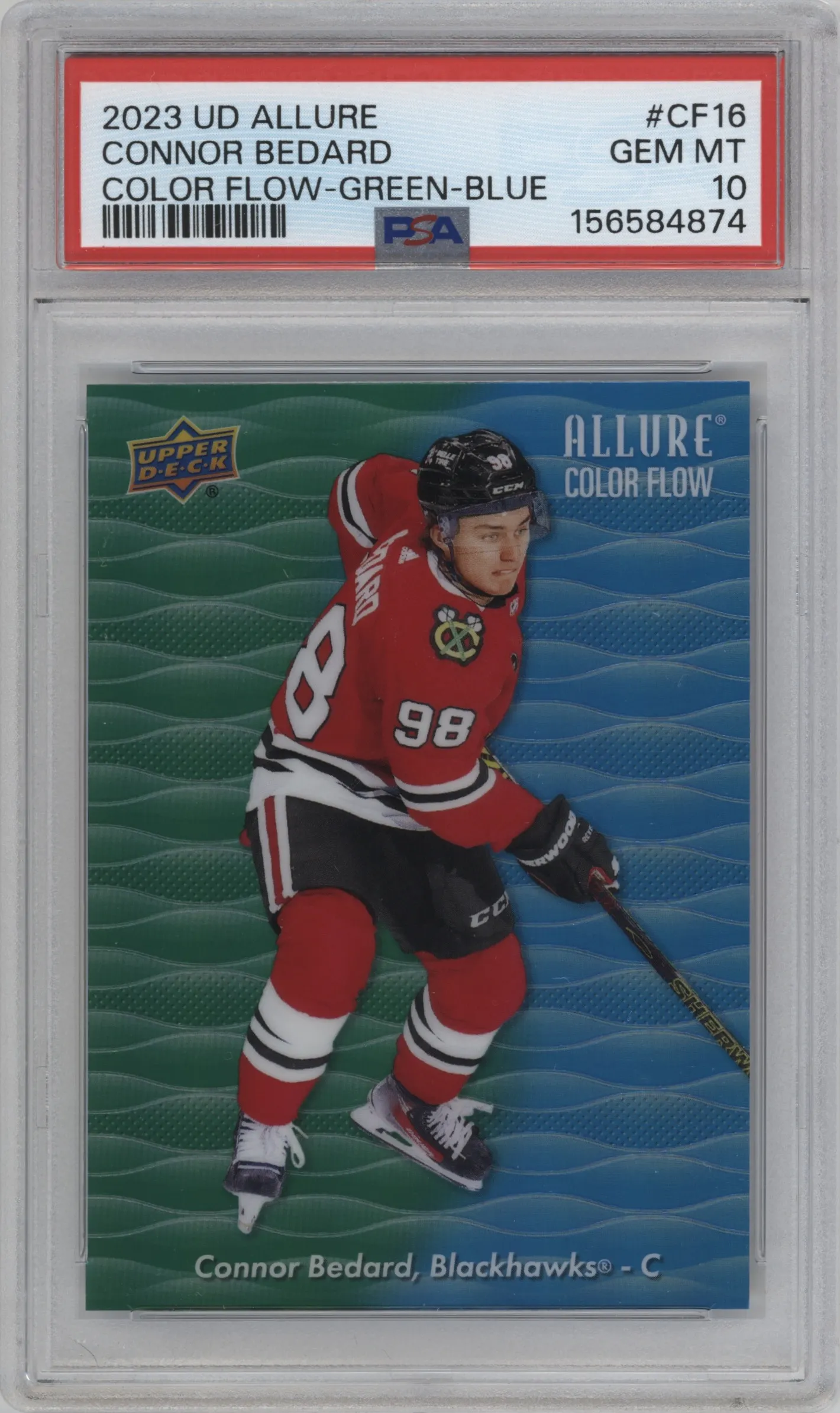 2023 Upper Deck Allure Color Flow Connor Bedard Green/Blue #CF-16 PSA 10