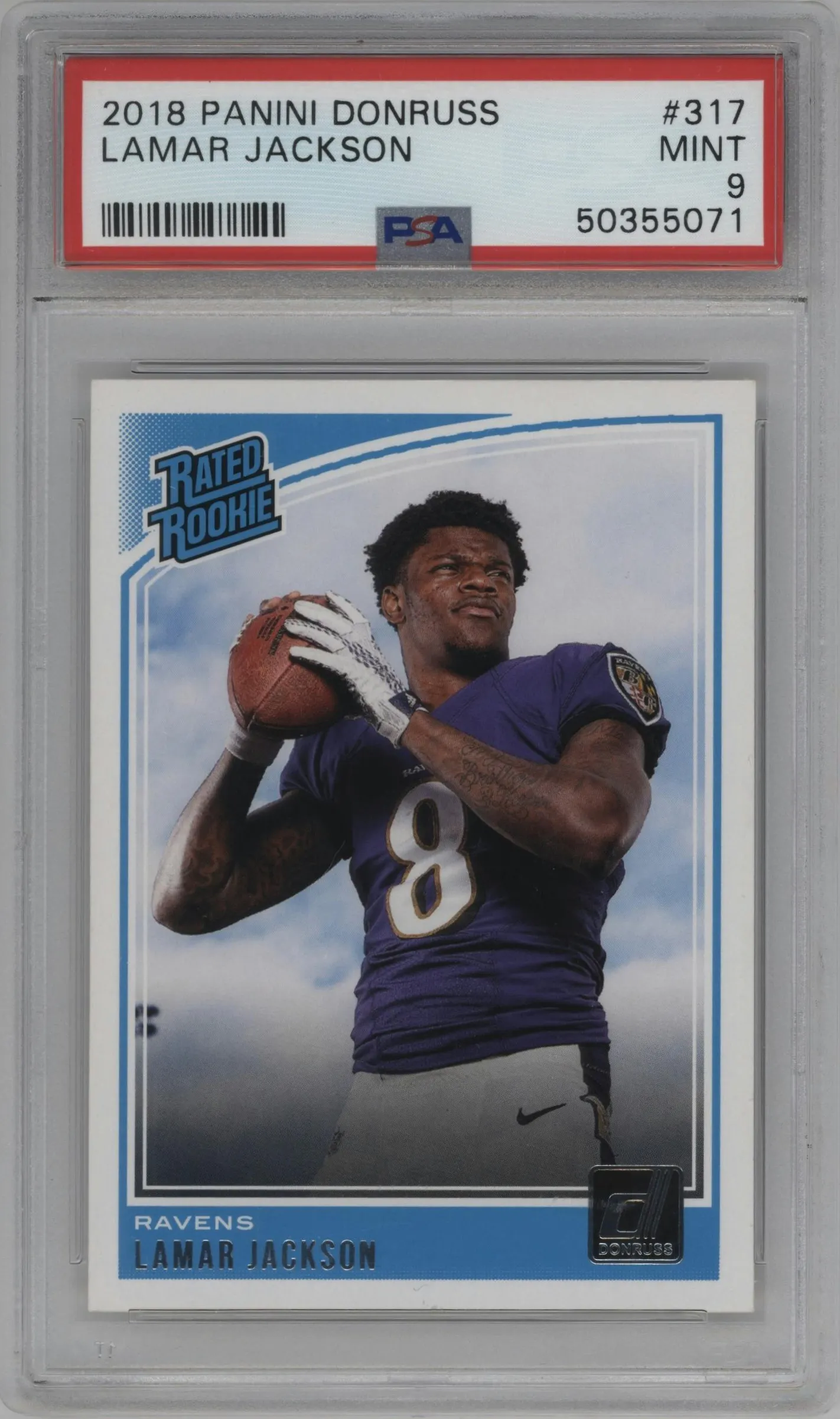2018 Panini Donruss Rated Rookie Lamar Jackson #317 PSA 9