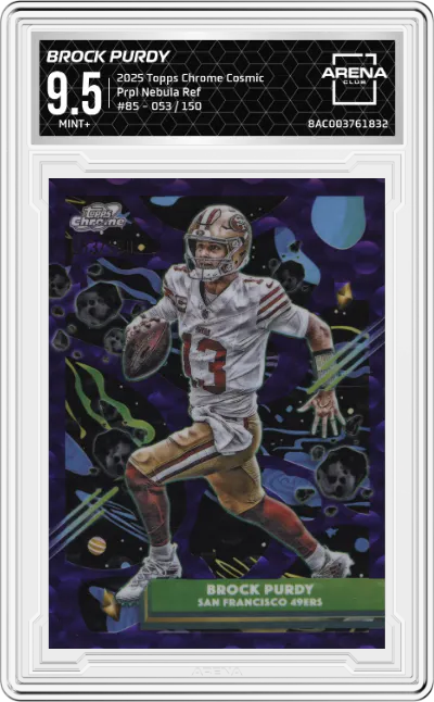 2025 Topps Chrome Cosmic Brock Purdy Purple Nebula Refractor #85 ARENA CLUB 9.5