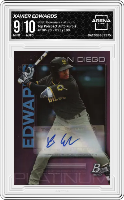 2020 Bowman Platinum Top Prospect Auto Xavier Edwards Purple #TOP-20 ARENA CLUB 9