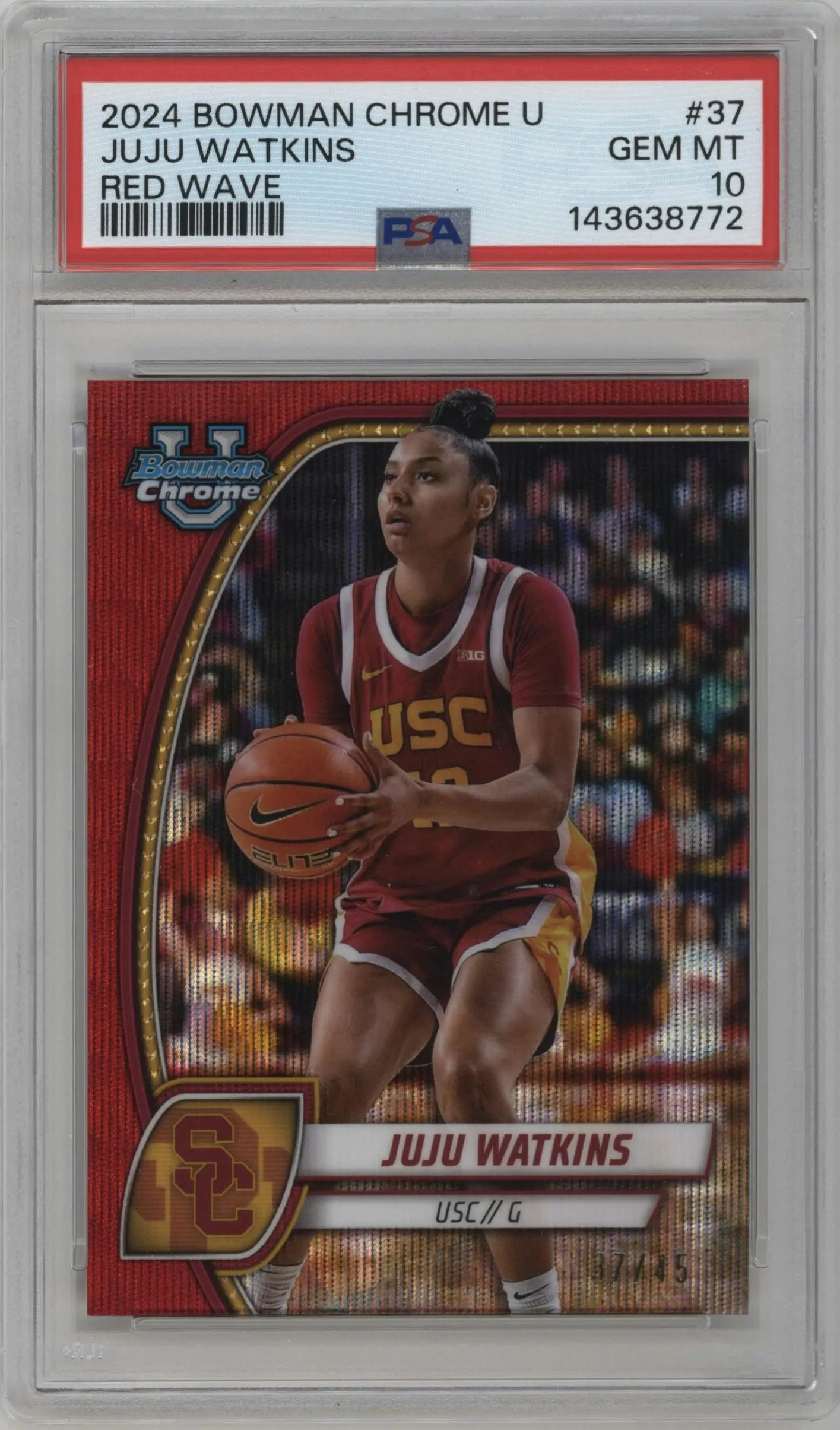 2024 Bowman University Chrome Juju Watkins Red Wave Refractor #37 PSA 10