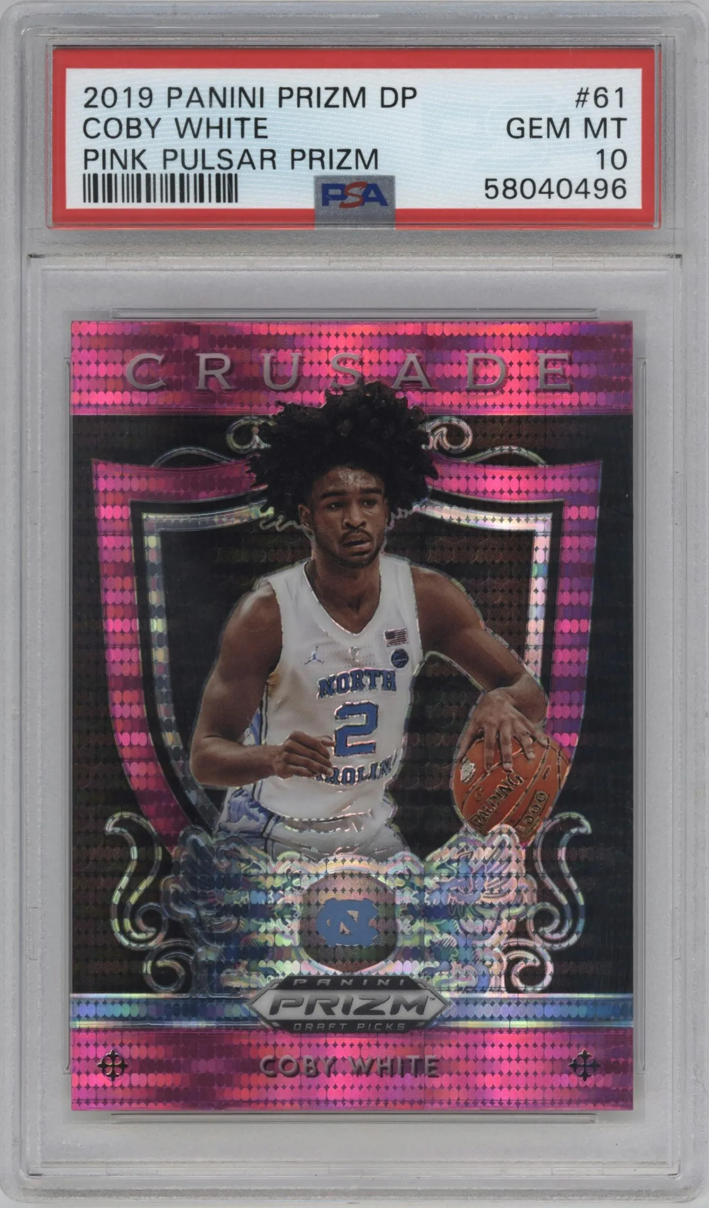 2019 Panini Prizm Draft Picks Crusade Coby White Pink Pulsar #61 PSA 10