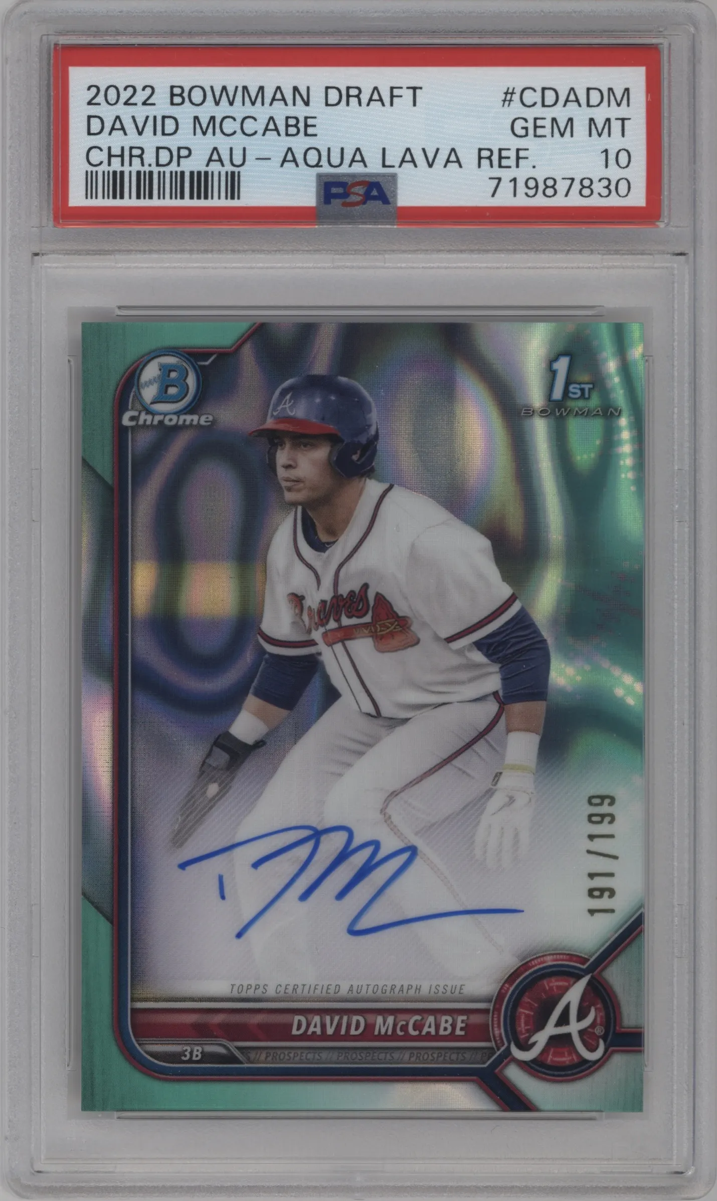 2022 Bowman Draft Chr.DP Auto David McCabe Aqua Lava Refractor PSA 10