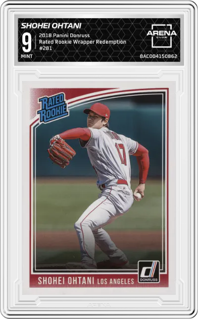 2018 Panini Donruss Rated Rookie Shohei Ohtani Wrapper Redemption #281 ARENA CLUB 9
