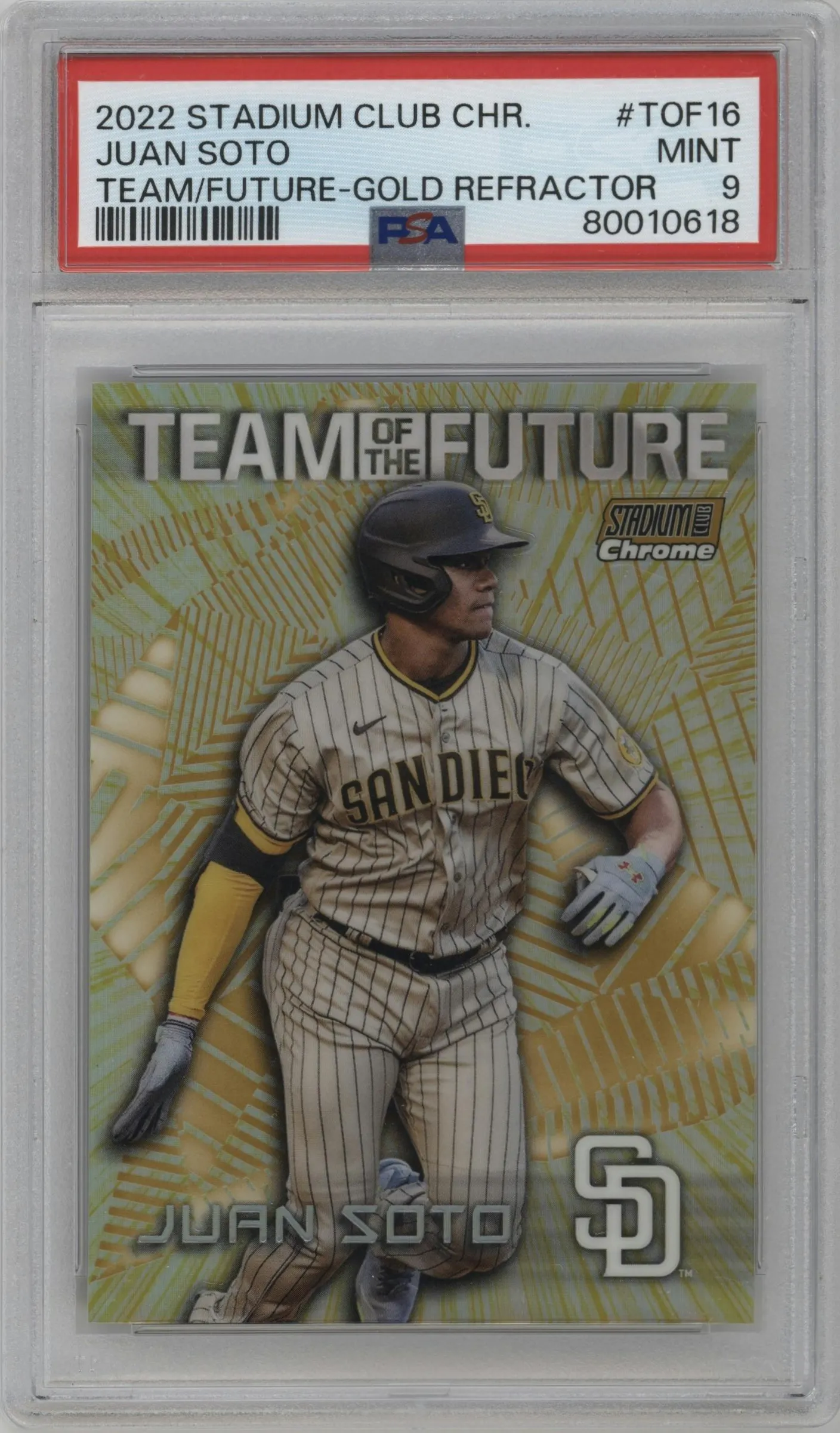 2022 Stadium Club Chrome Team of the Future Juan Soto Gold Refractor #TOF-16 PSA 9