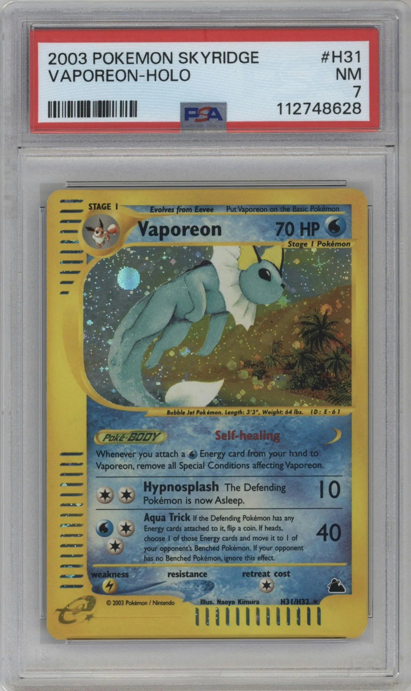 2003 Pokemon E-CARD Skyridge Vaporeon #H31 PSA 7