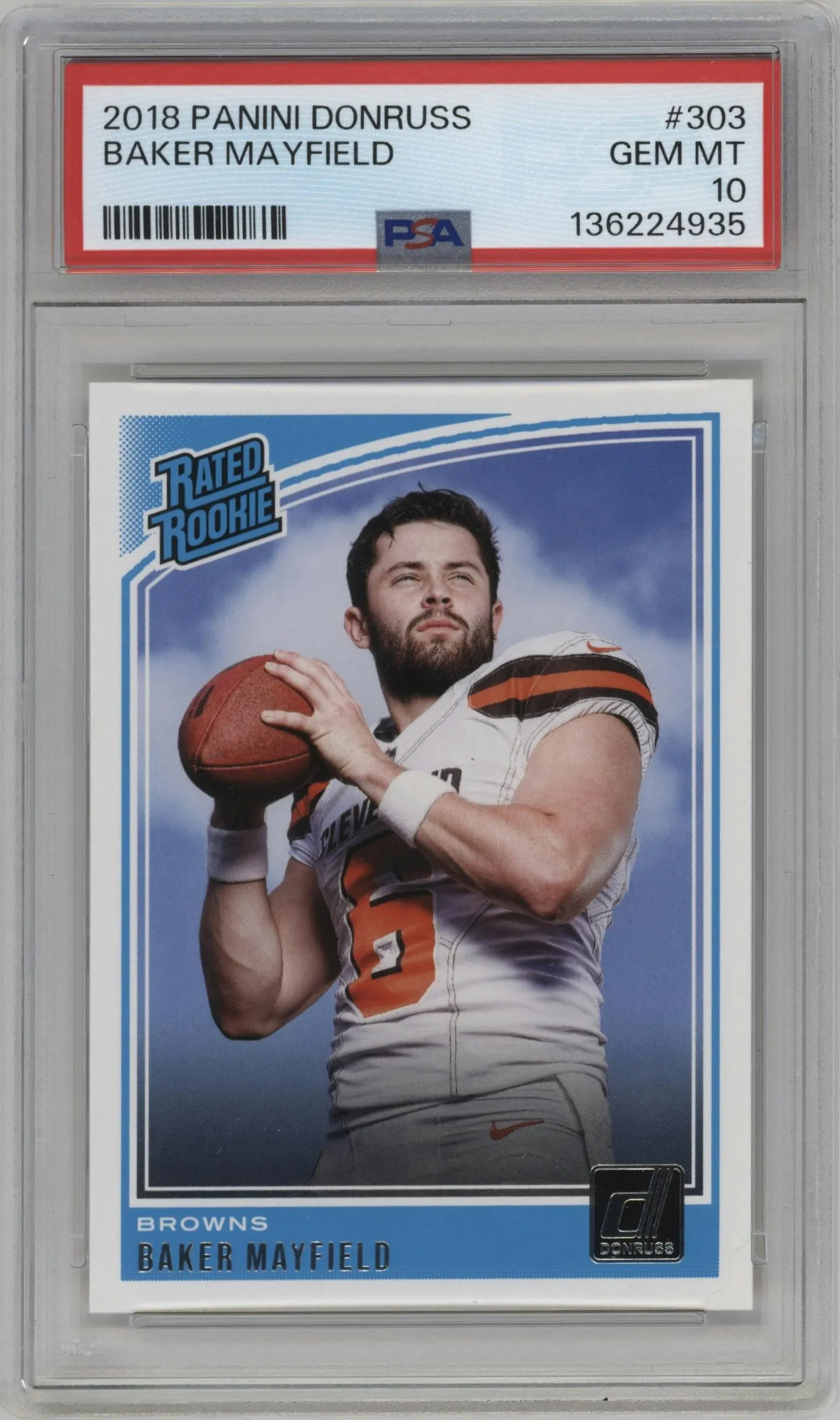 2018 Panini Donruss Rated Rookie Baker Mayfield PSA 10