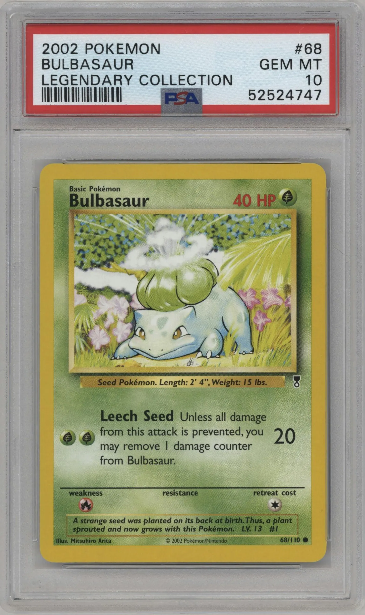 2002 Pokemon Legendary Collection Bulbasaur #68 PSA 10