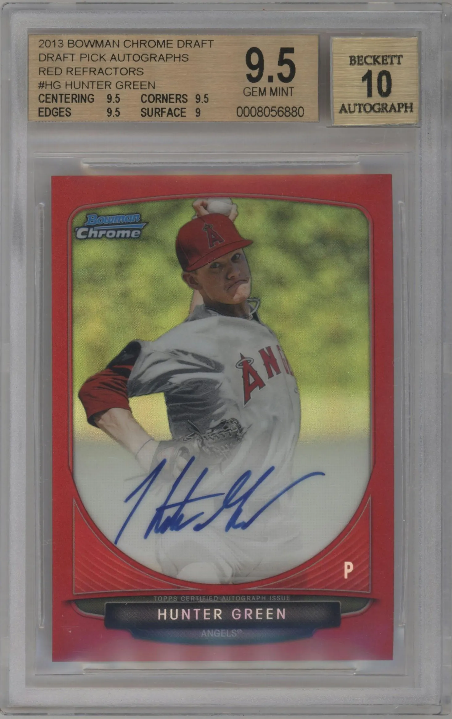 2013 Bowman Draft Picks & Prospects Chr.Auto.Pros Hunter Green Red Refractor #BCA-HG BGS 9.5