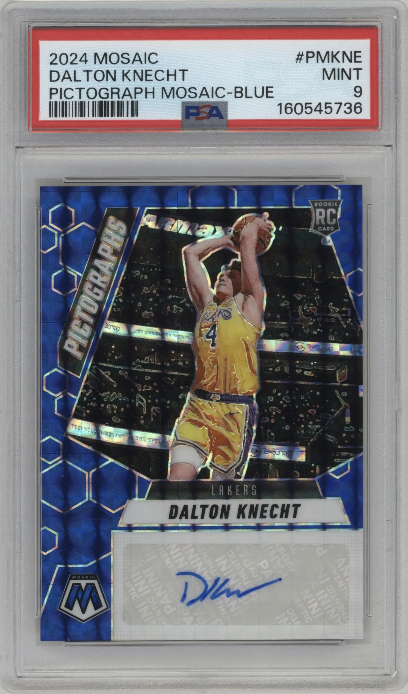 2024 Panini Mosaic Pictographs Dalton Knecht Blue Mosaic #PM-KNE PSA 9