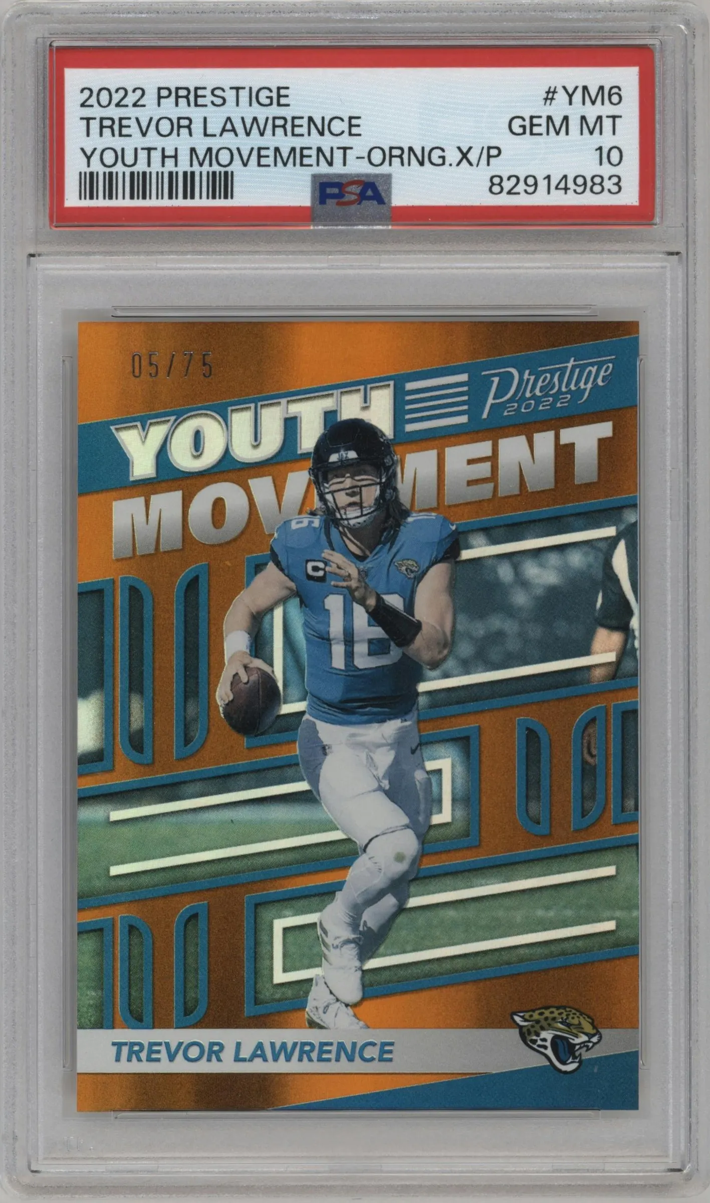 2022 Panini Prestige Youth Movement Trevor Lawrence Orange Xtra Points #YM-6 PSA 10
