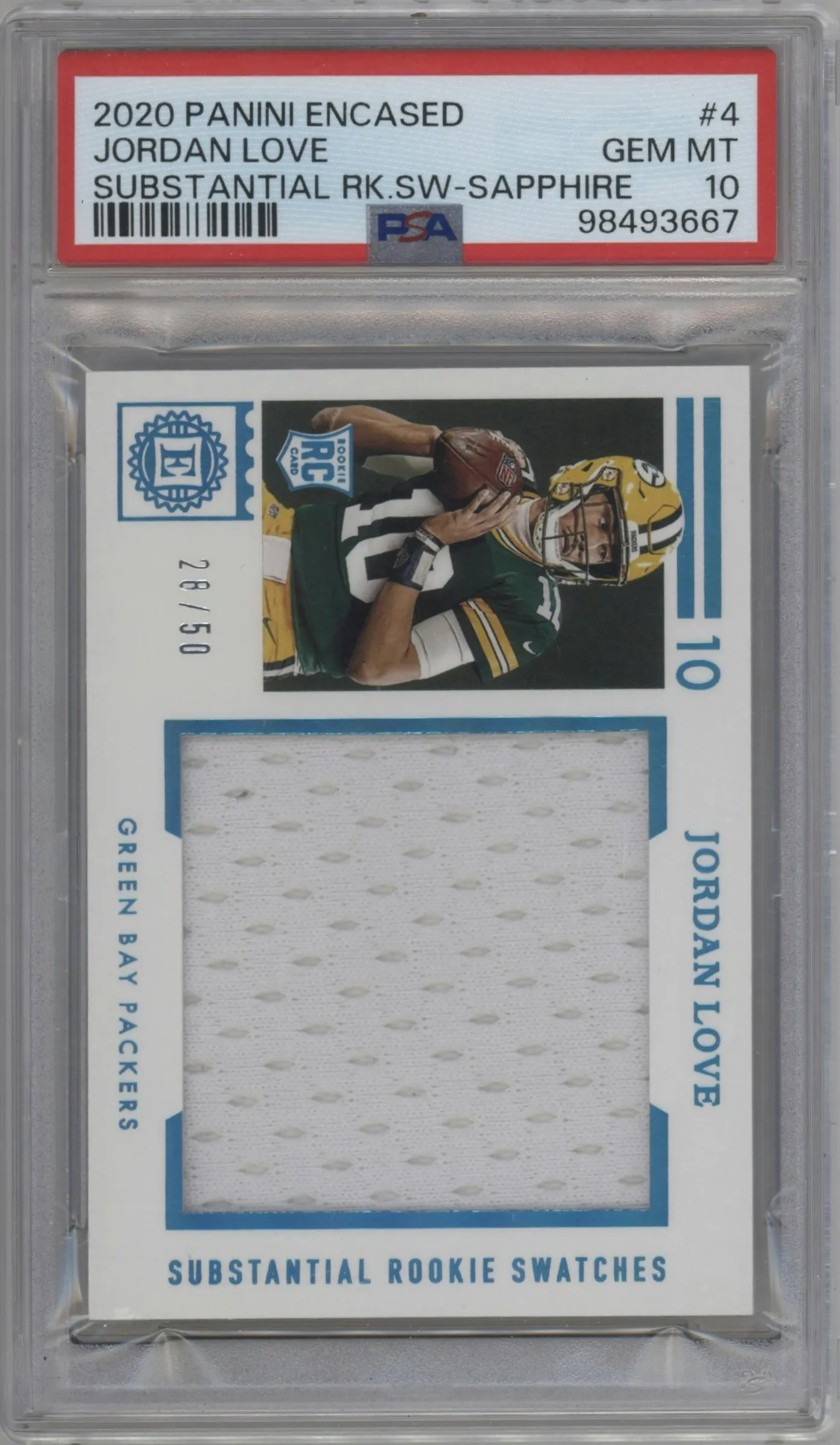 2020 Panini Encased Substantial Rke.Swch. Jordan Love Sapphire #SRS-4 PSA 10
