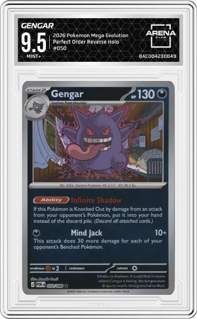 2026 Pokemon Mega Evolution Perfect Order Gengar #050 ARENA CLUB 9.5