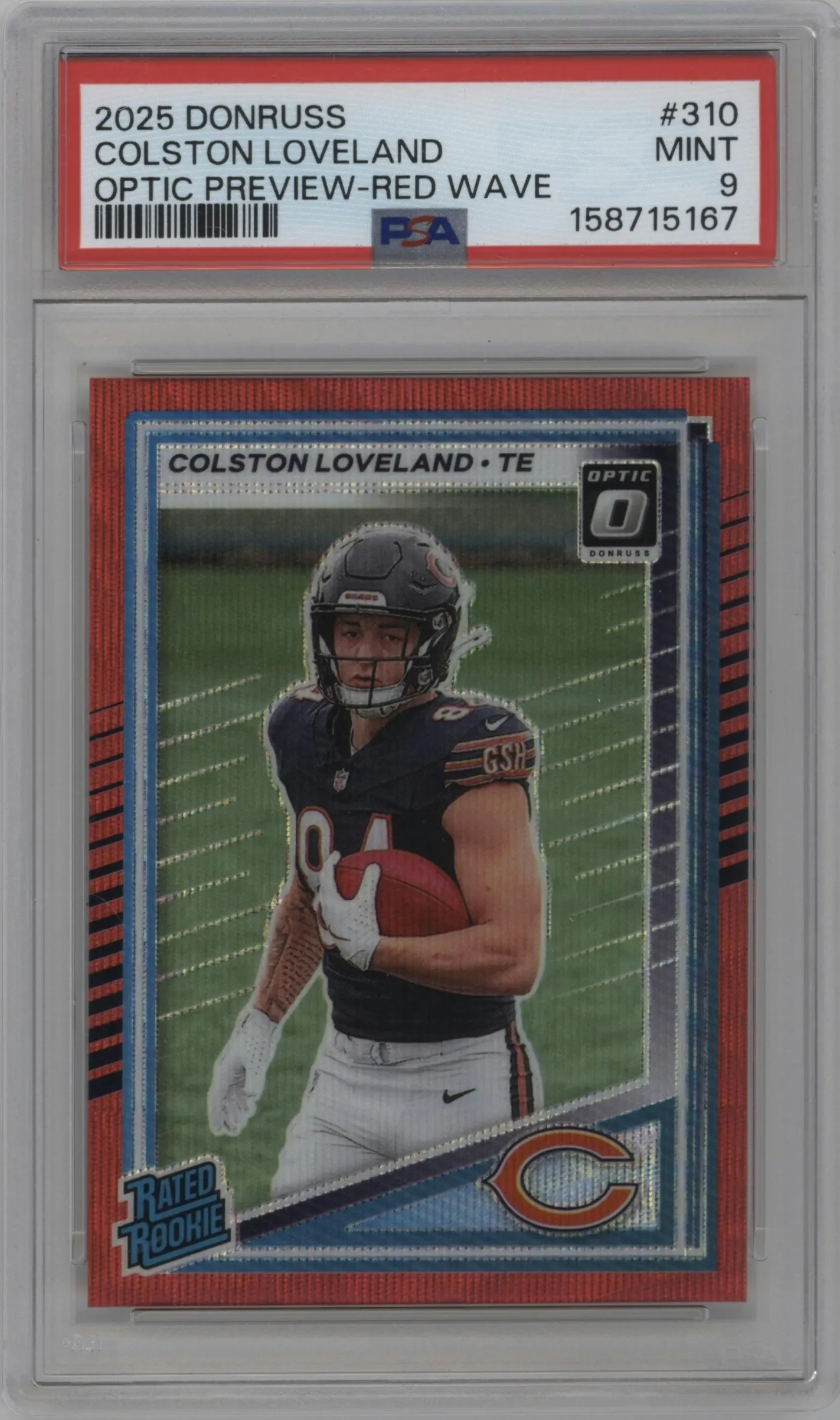 2025 Panini Donruss Opt.Rtd.Rke.Prev. Colston Loveland Red Wave #310 PSA 9