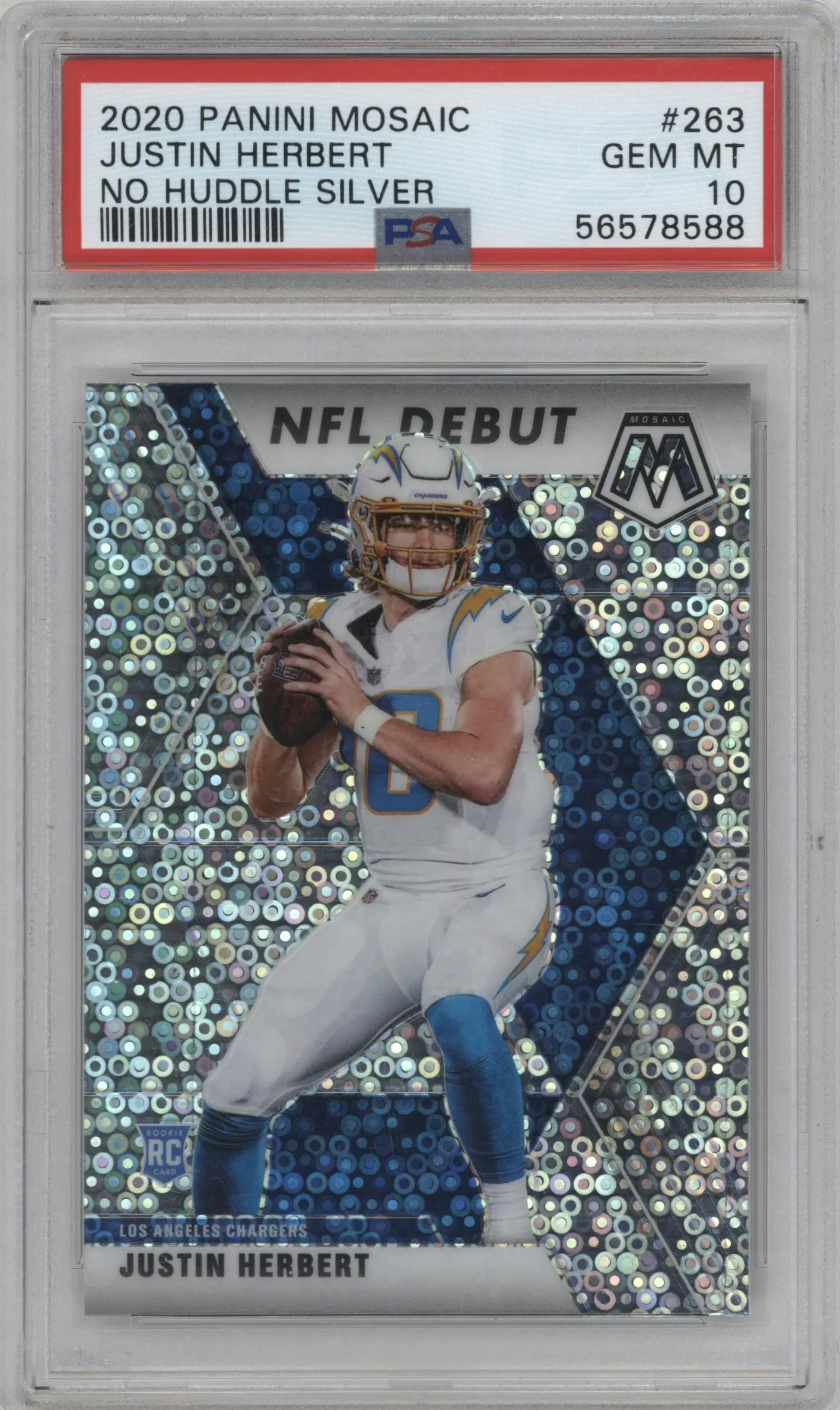 2020 Panini Mosaic Justin Herbert No Huddle Silver #263 PSA 10