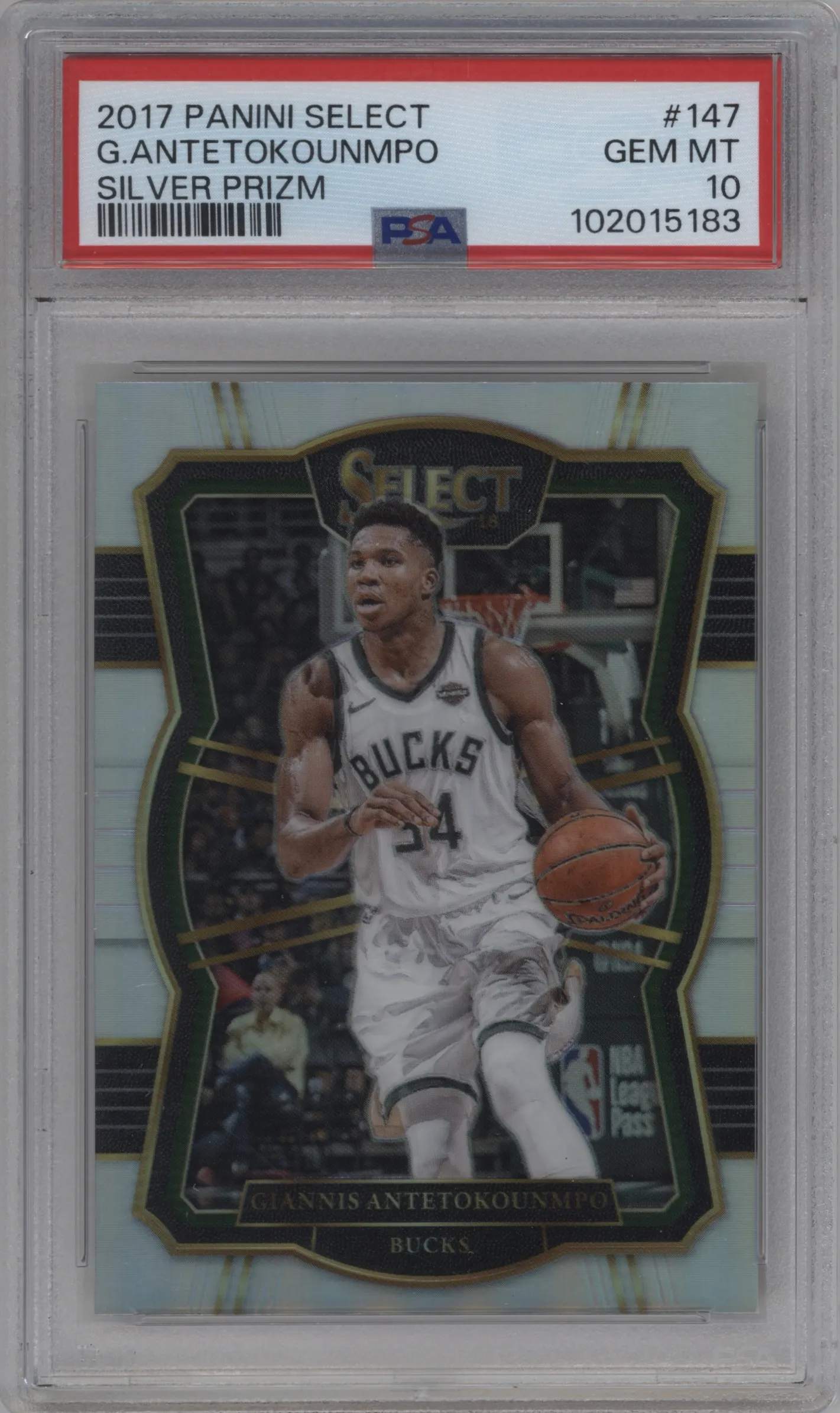 2017 Panini Select Pre.Lvl. Giannis Antetokounmpo Silver Prizm #147 PSA 10