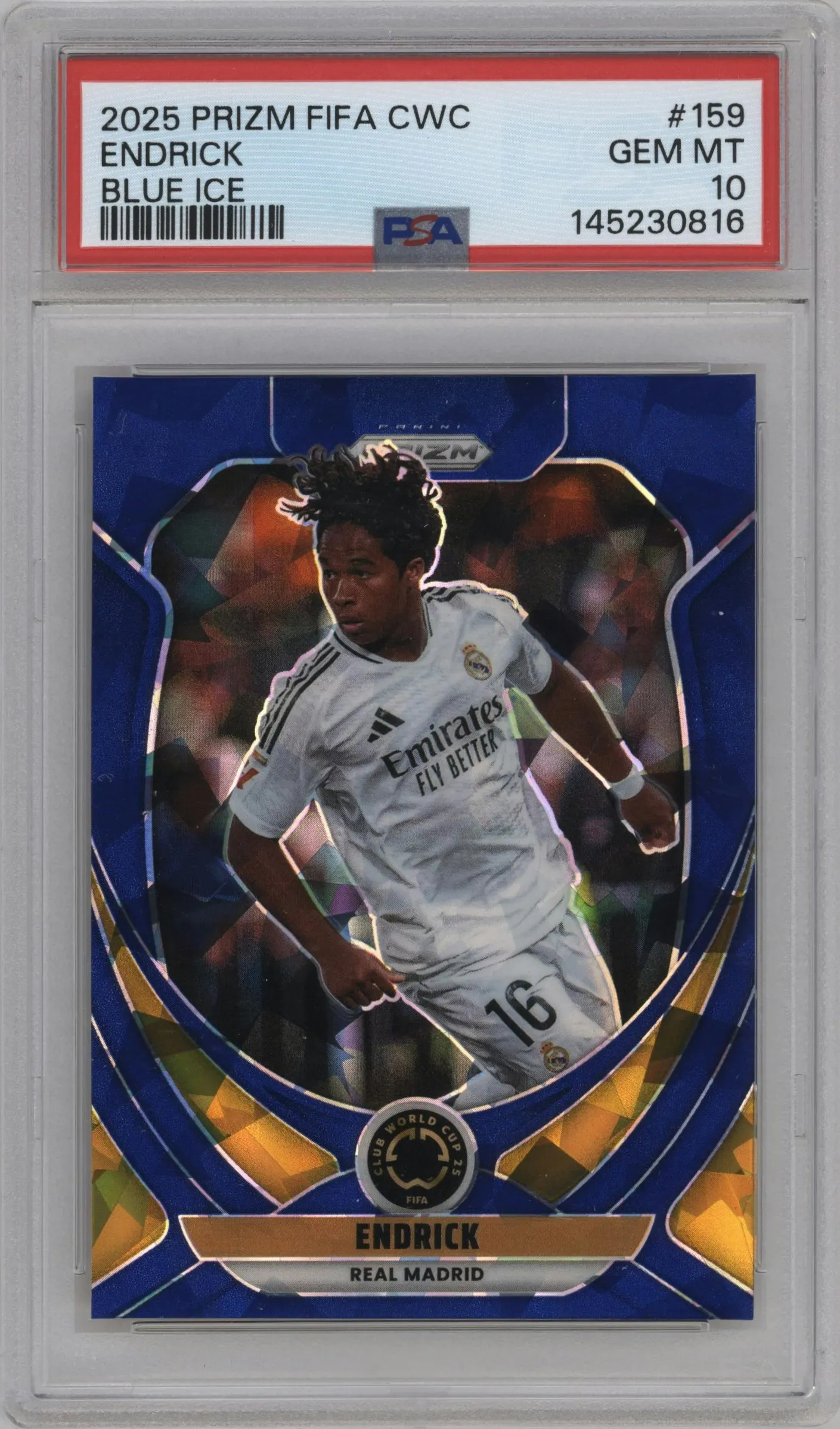 2025 Panini Prizm FIFA Club World Cup Endrick Blue Ice Prizm #159 PSA 10