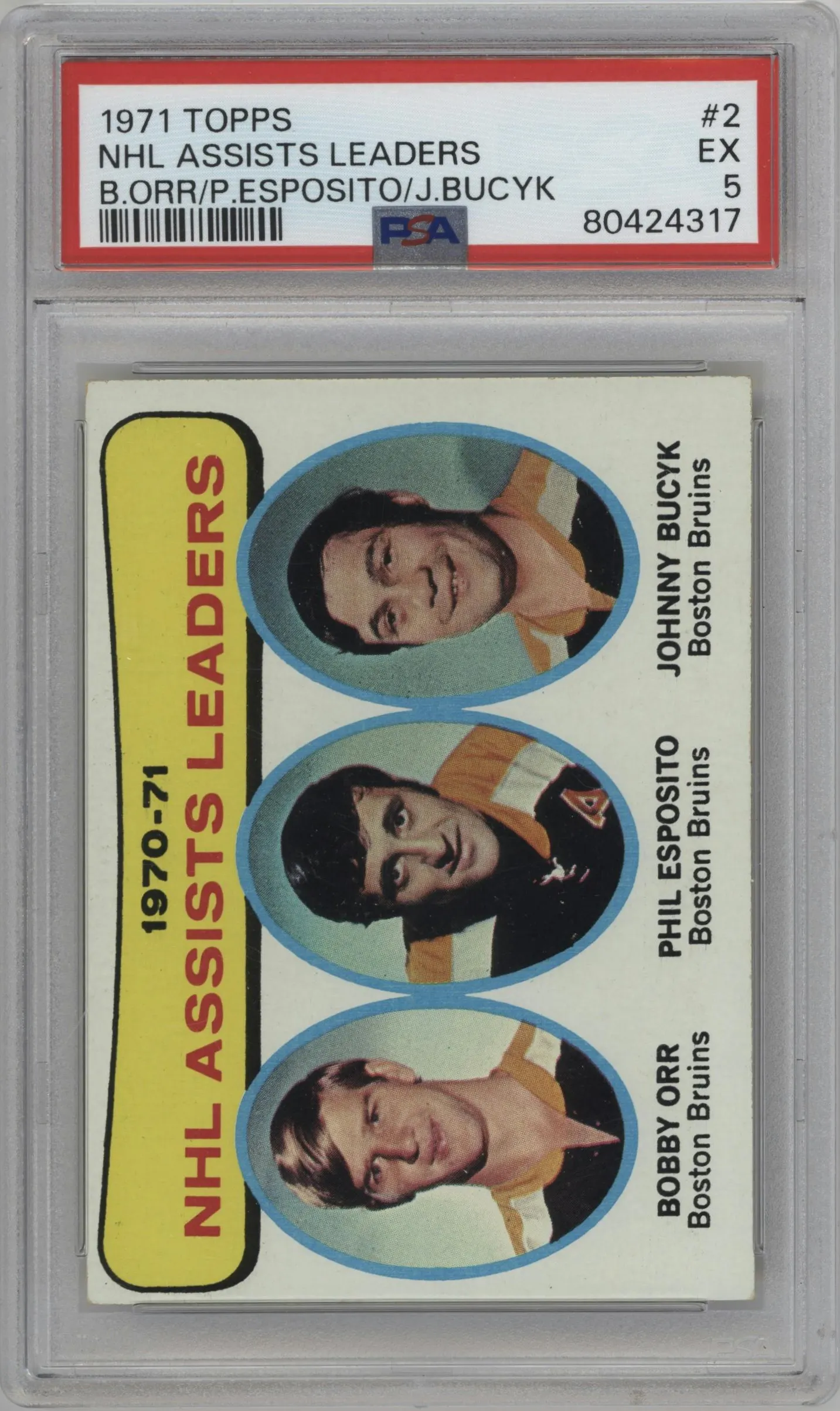 1971 Topps Bobby Orr/Phil Esposito/Johnny Bucyk #2 PSA 5