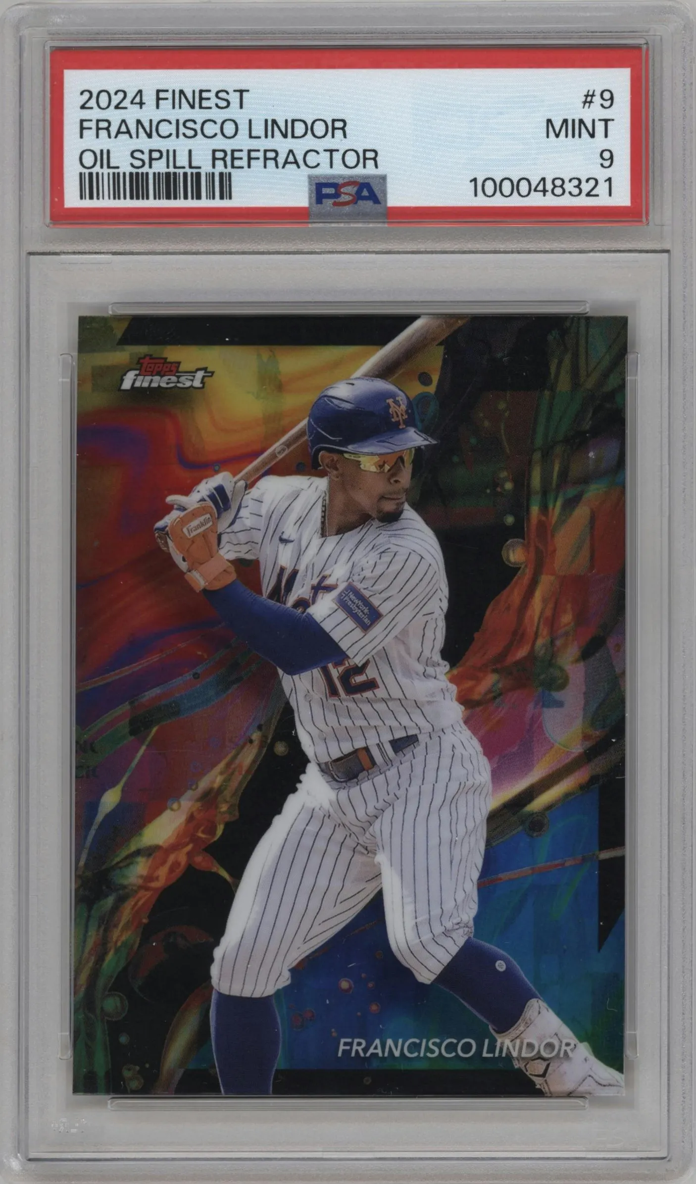 2024 Topps Finest Francisco Lindor Oil Spill Refractor #9 PSA 9