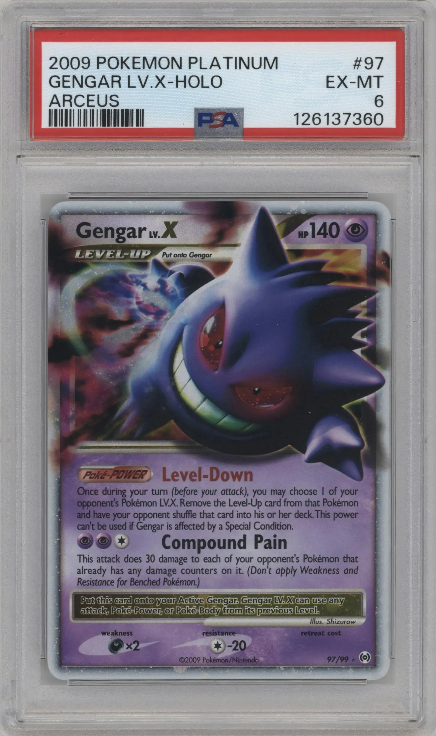 2009 Pokemon Platinum Arceus Gengar LV.X #97 PSA 6