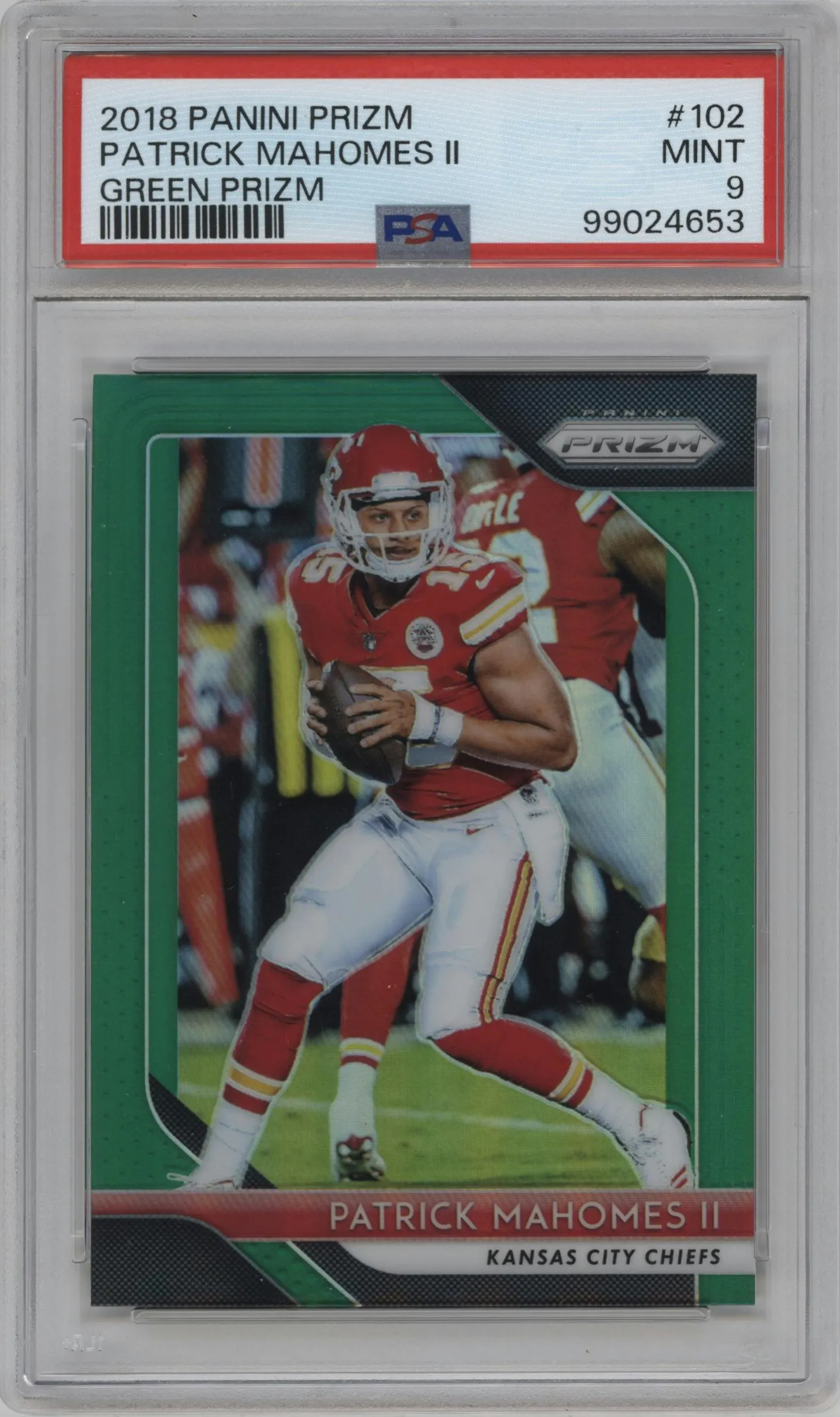 2018 Panini Prizm Patrick Mahomes II Green Prizm #102 PSA 9