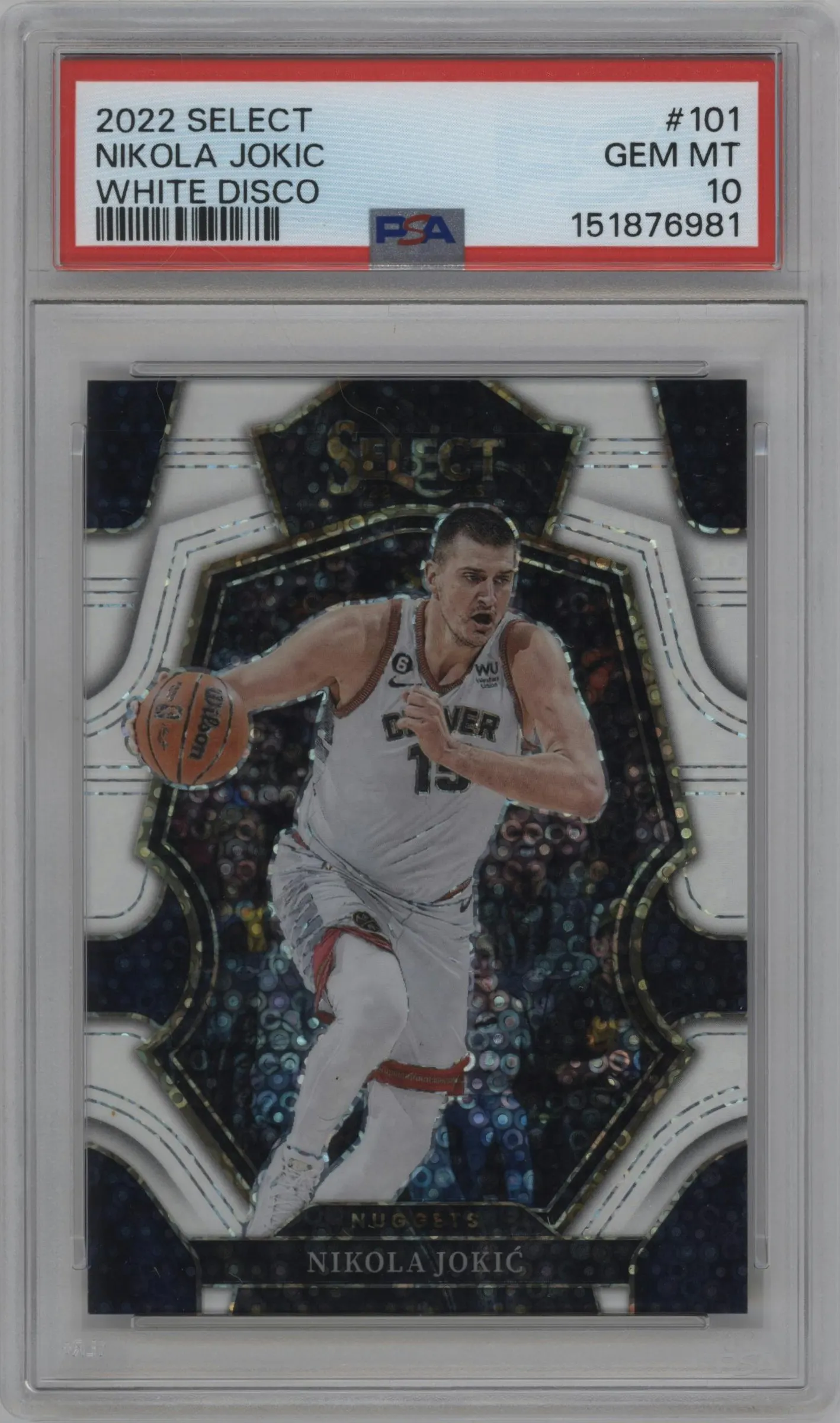 2022 Panini Select Pre.Lvl. Nikola Jokic Disco White #101 PSA 10